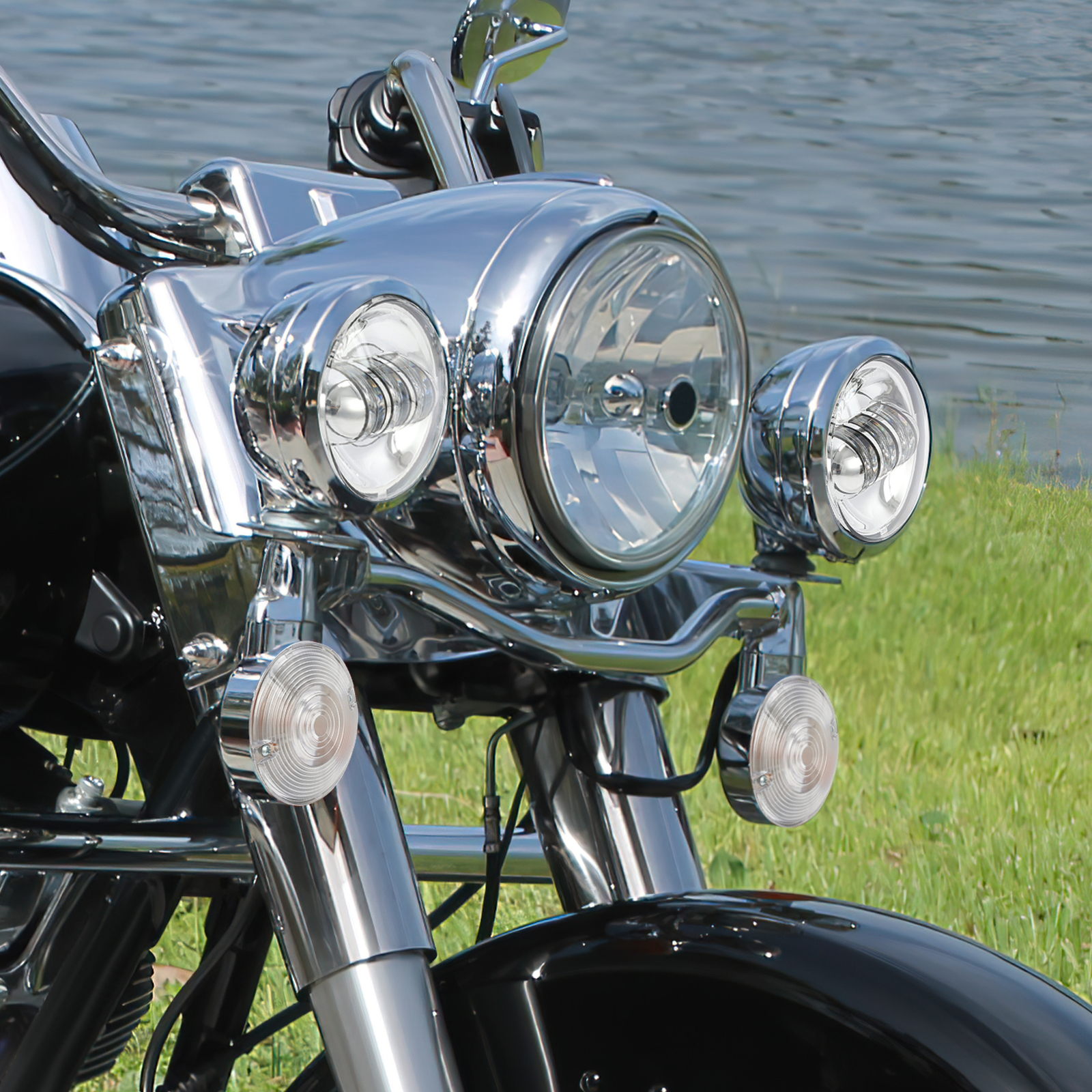 LED Passing Fog Spot Light Turn Signal Lamp Bar Fit For Harley Road King 94-13