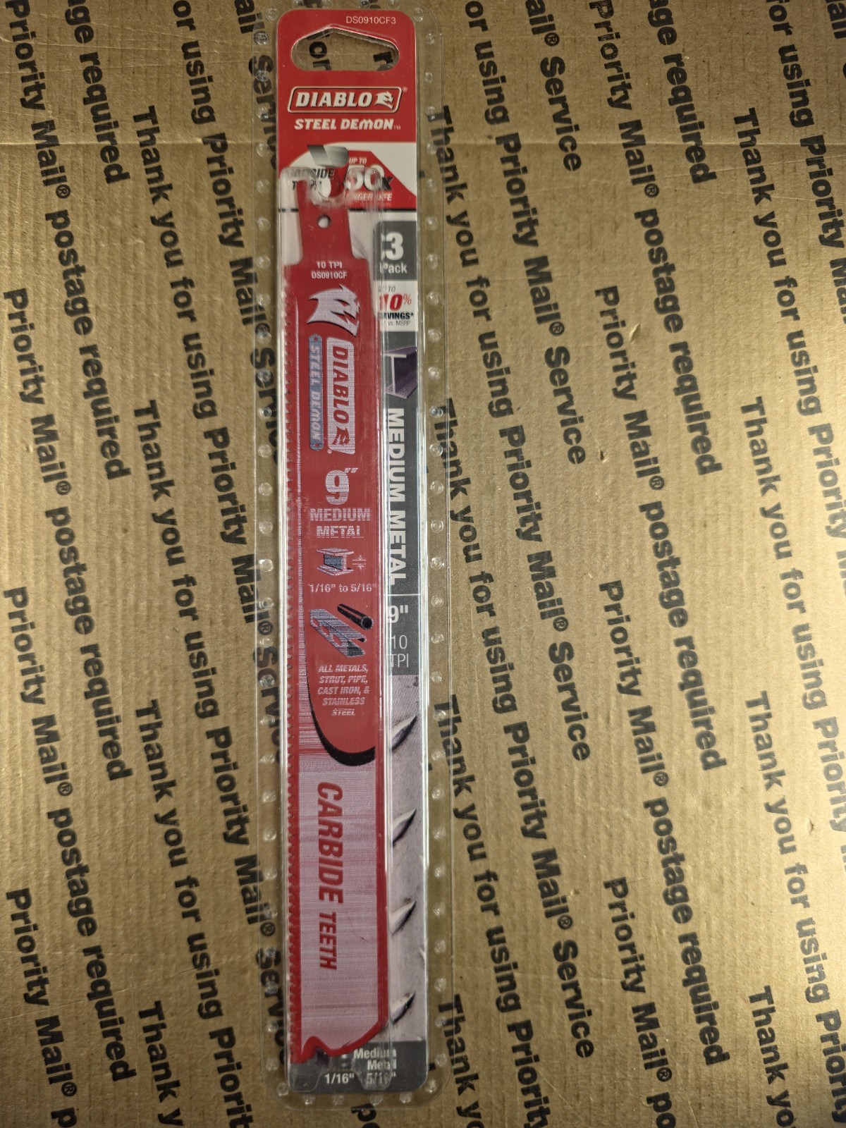 Diablo Steel Demon 9" Carbide Teeth Medium Metel Sawzal Blades 3~Pack DS0910CF3