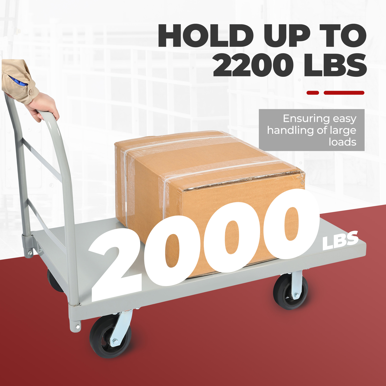 Platform Hand Truck 2000lb Capacity Steel Heavy Duty Flat Dolly Cart W/ Wheels