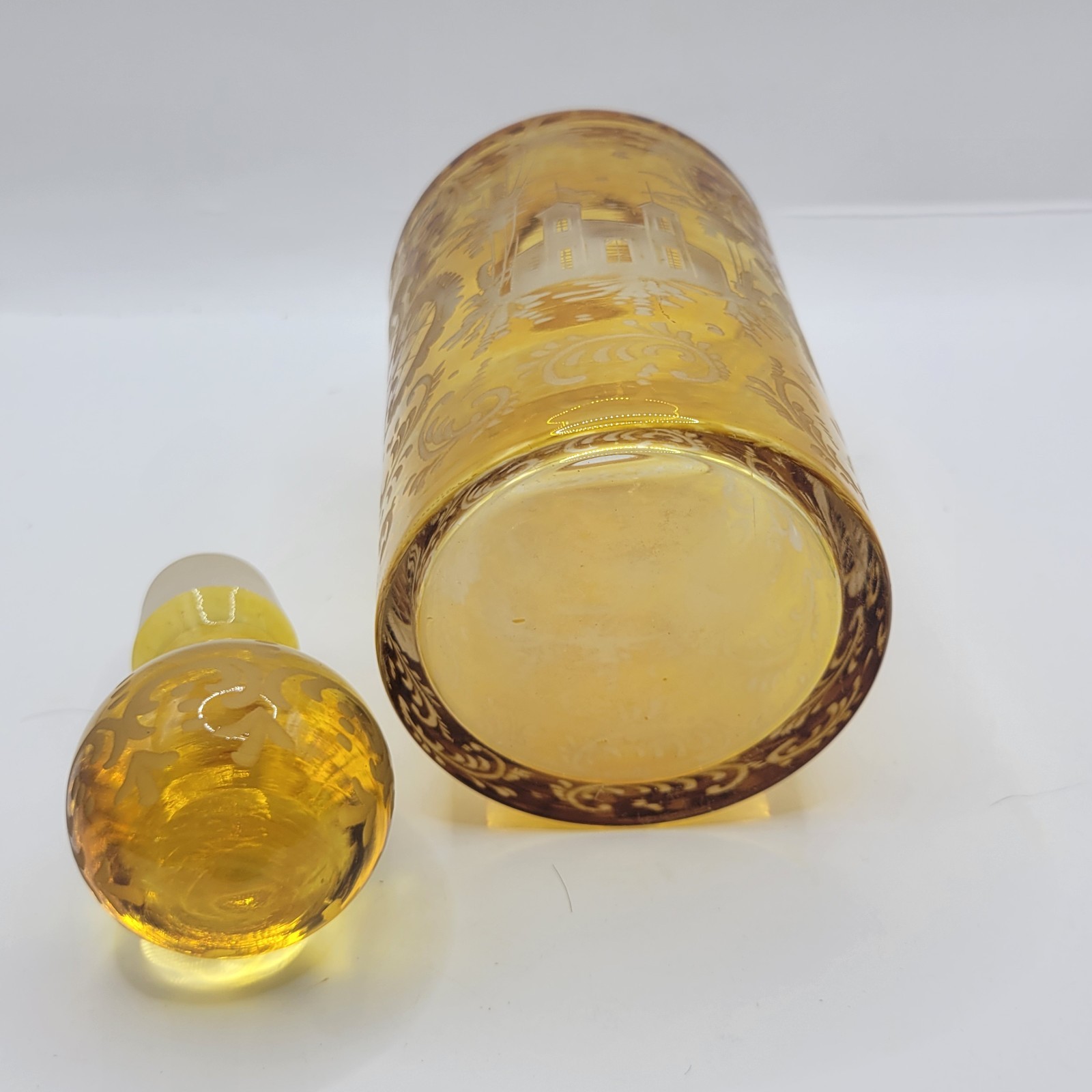 Antique Bohemian Amber Yellow Glass Cut to Clear Glass Castles Dark Academia