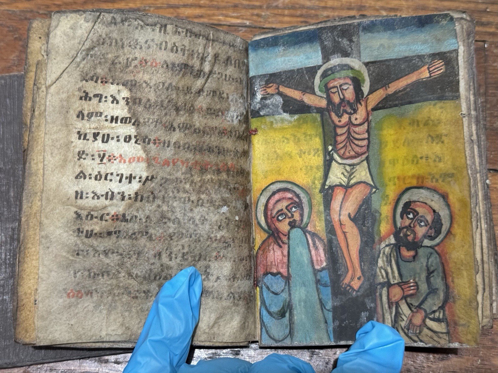 Antique Ethiopian Bible – Ge’ez Script on Vellum Colorful Hand-Painted Read Desc