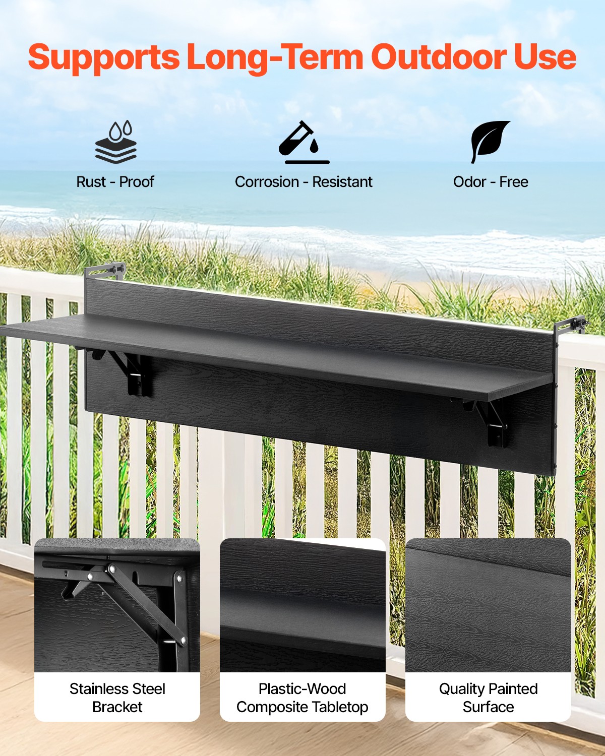Balcony Hanging Table 12 x 32 in Outdoor Patio Railing Bar Table Foldable