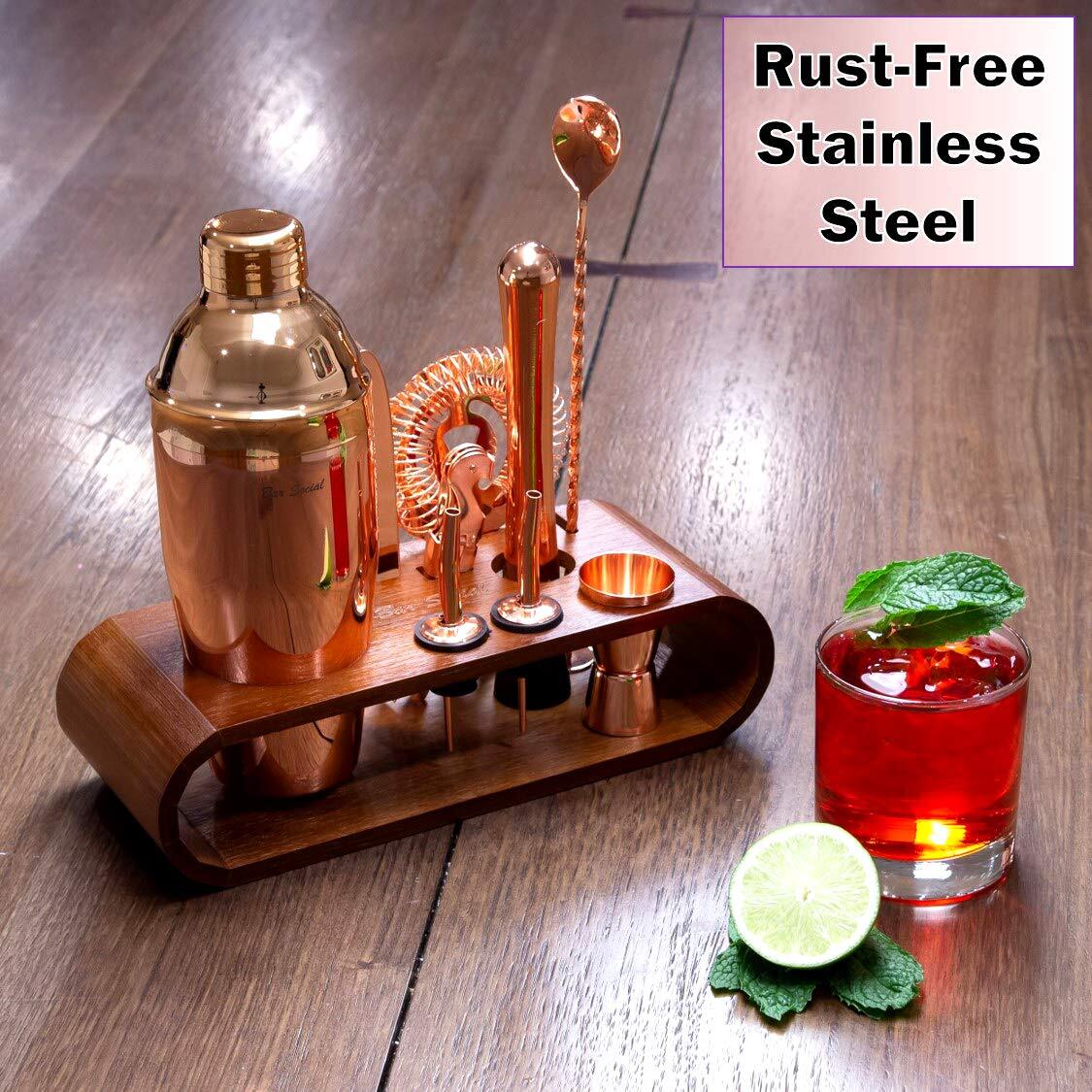 Bar Social 10 piece Bartender Cocktail Kit w/ Stand- Rose Gold - Stainless Steel