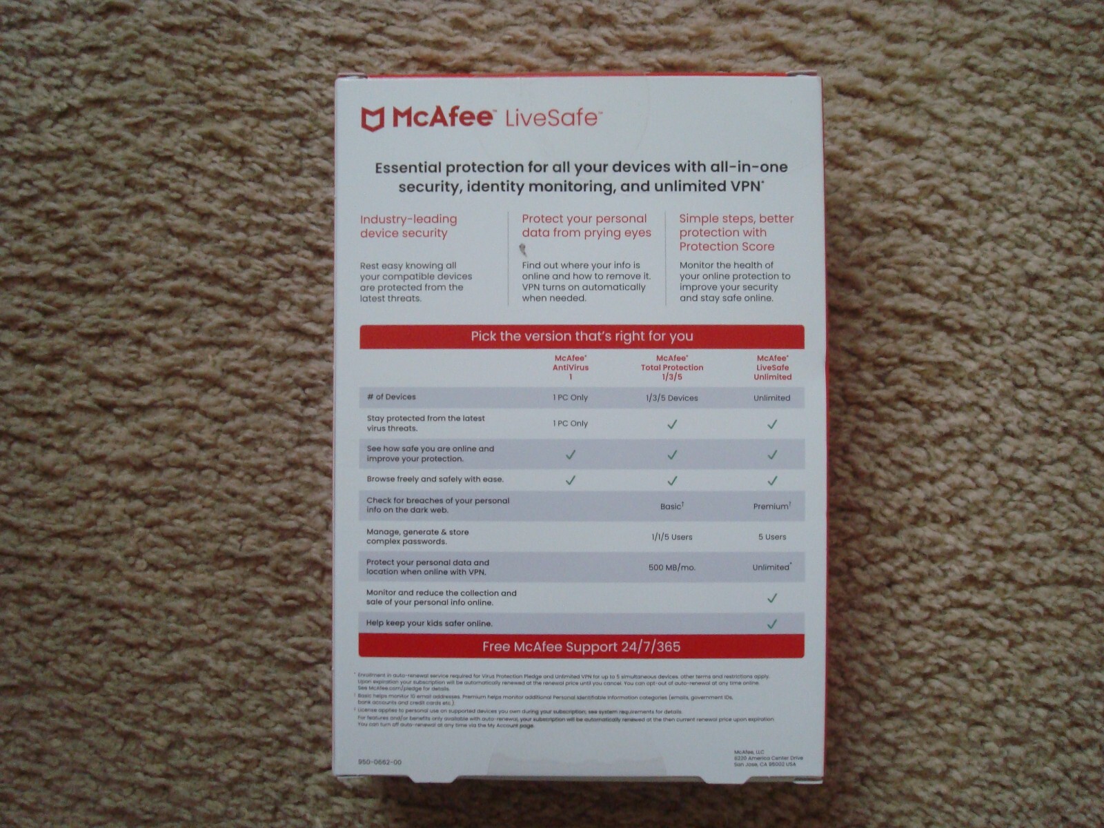 McAfee LiveSafe 2024 Unlimited Devices, Antivirus Internet, 1 Year, Sealed Box!