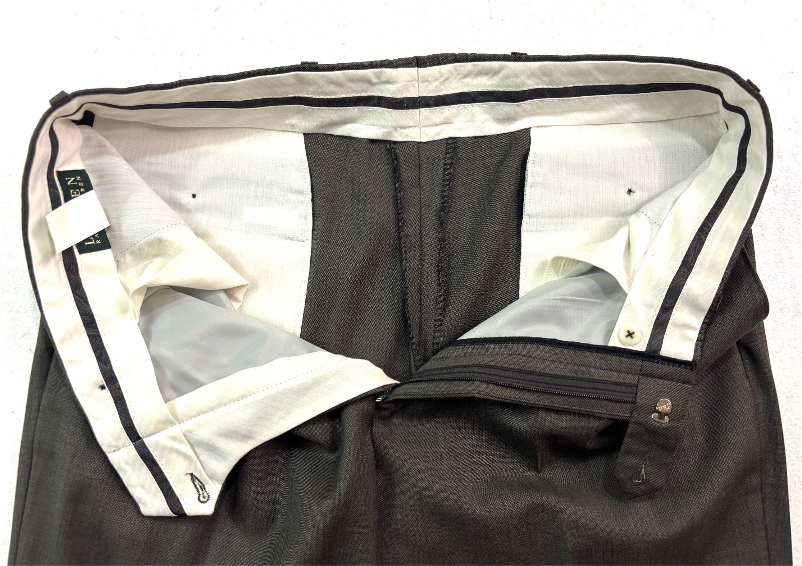 Ralph Lauren 44L 34x32 Green 2pc Pant Suit 100% Wool Pleated Cuffed Classic