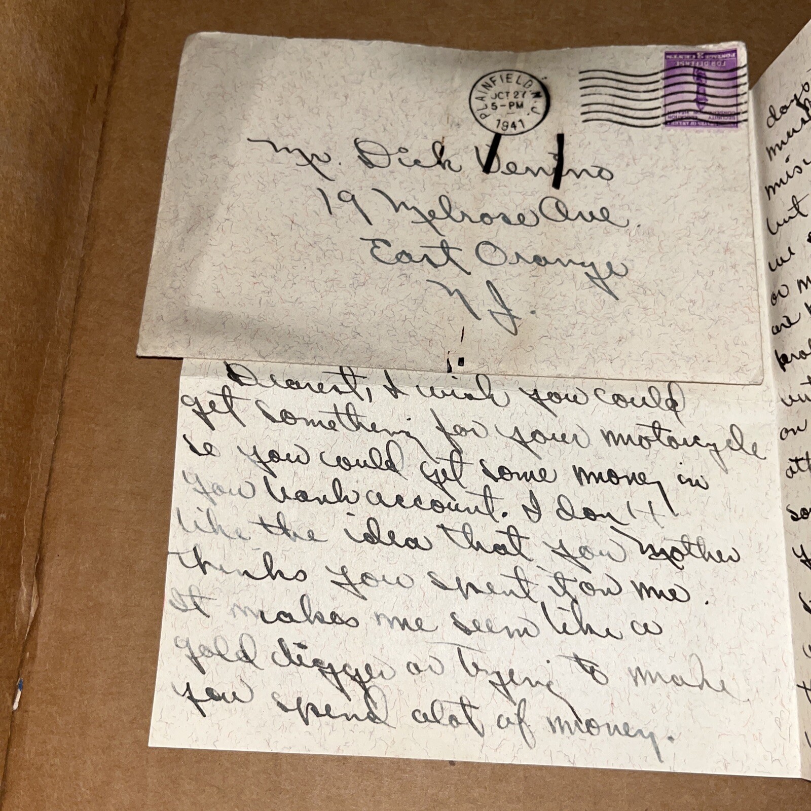 1941 “Gold Digger” Love Letter Post Great Depression: New Jersey Golddigger