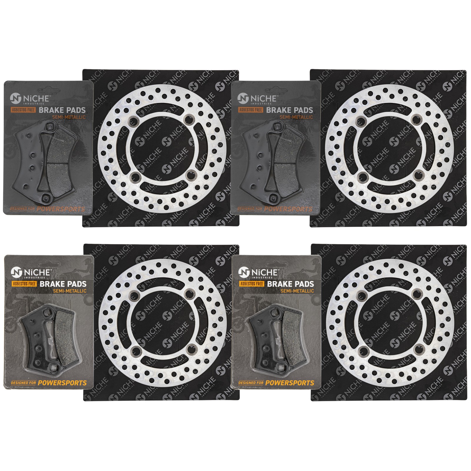 NICHE Front Rear Brake Rotor Pad Kit for Polaris 2205949 2203318 Semi Metallic
