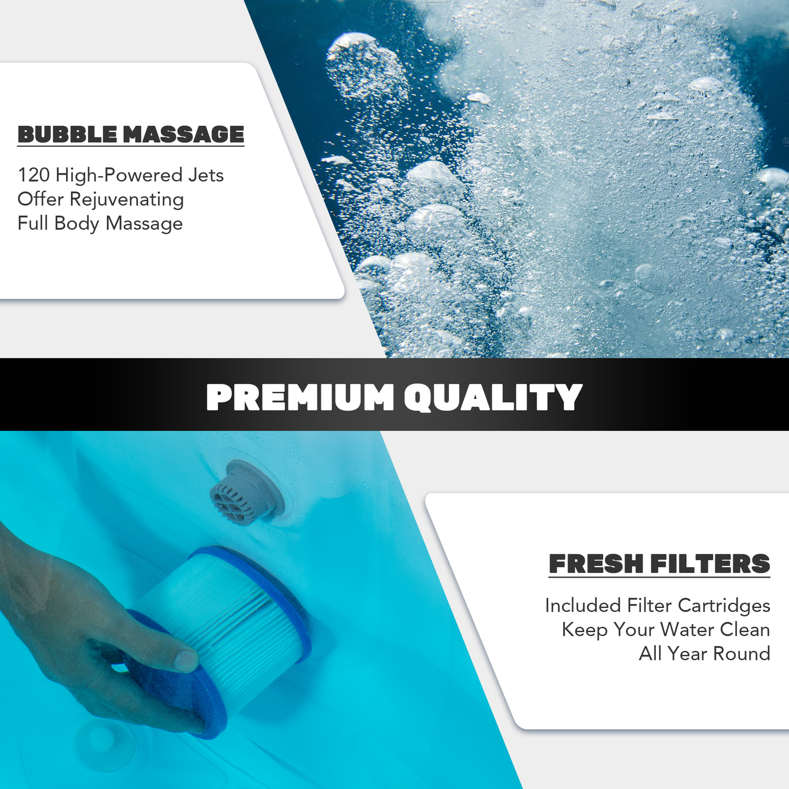 6ft Inflatable Hot Tub Portable Above Ground Pool with 120 Air Jets Heater Teal