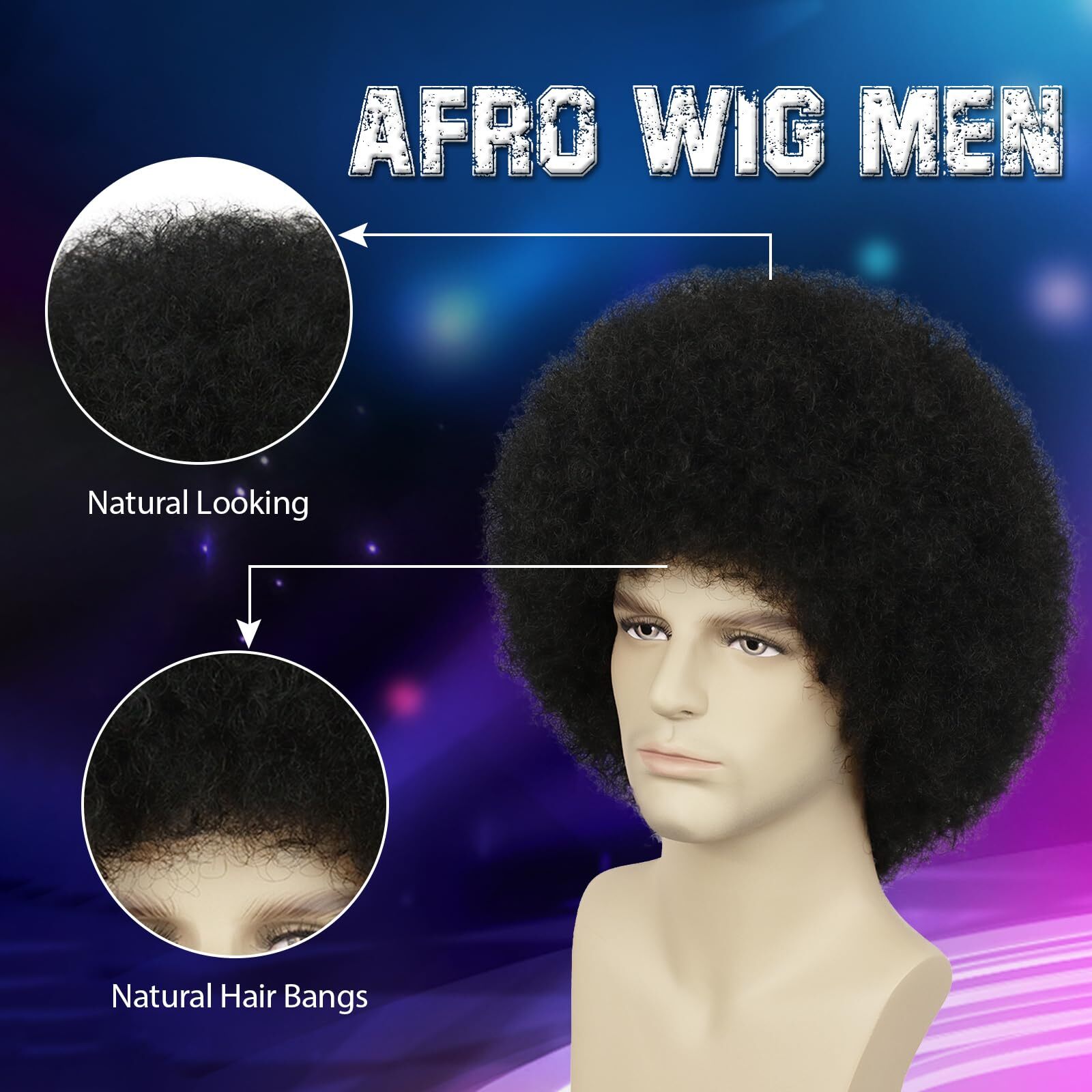 Mens Afro Wig for 70s Disco Rocker Party Black Afro Wig for Men and Women Uni...