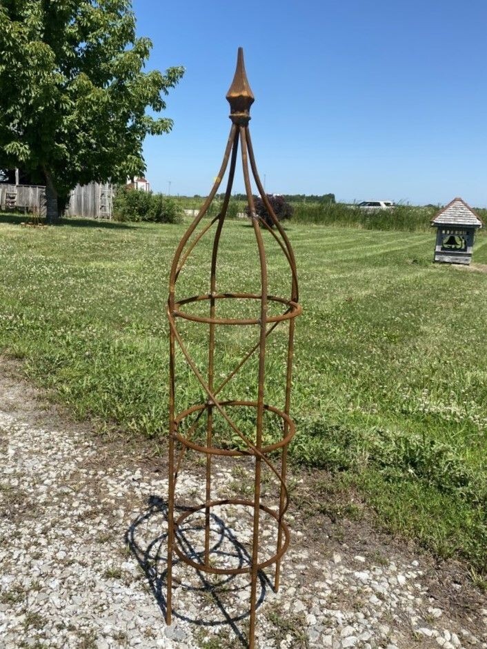 47" Rose Plant Support Garden Trellis Topiary, Round Wrought Iron Obelisk