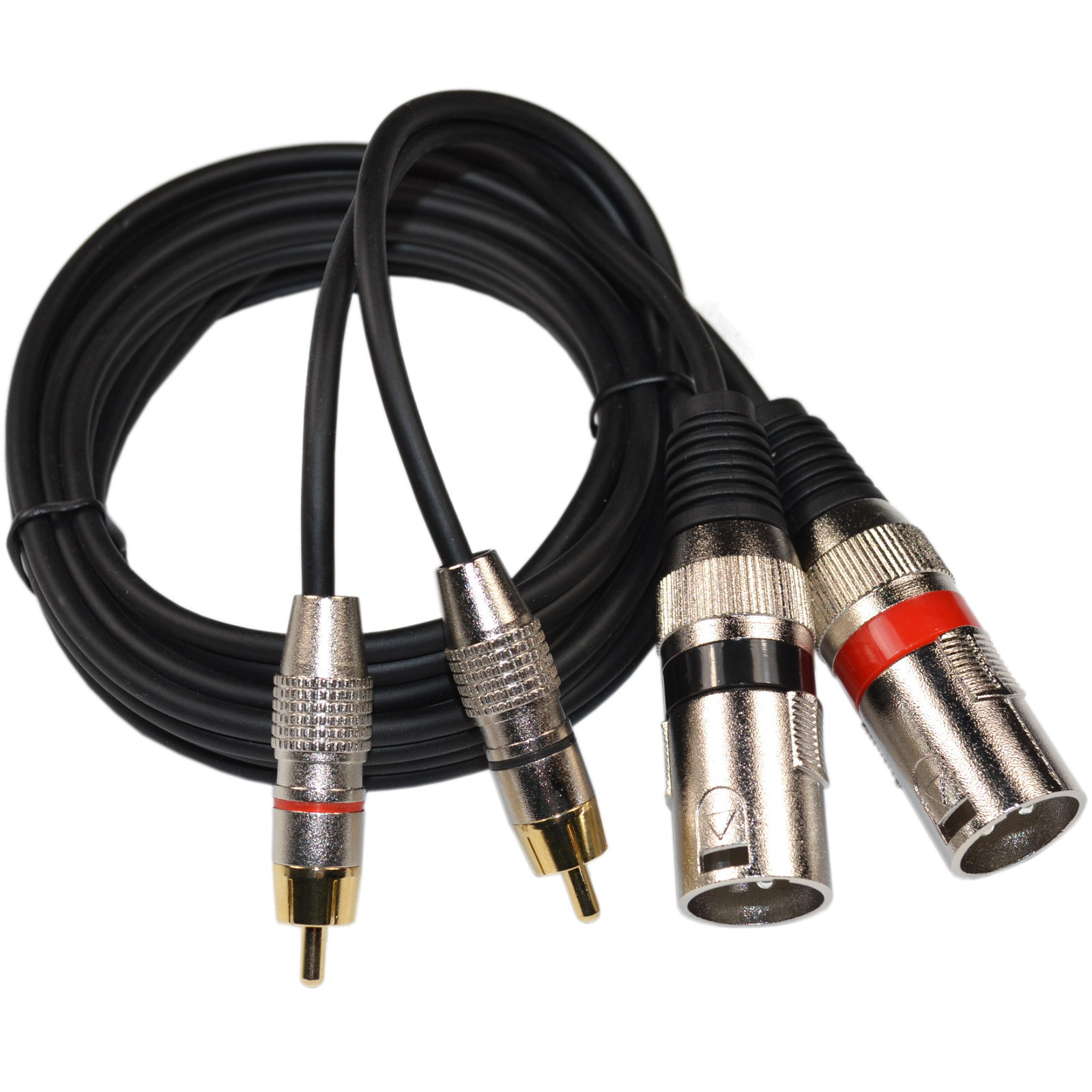 Dual XLR Male to Dual RCA Male Phono Plug Twin Lead / Audio Signal Patch Cable