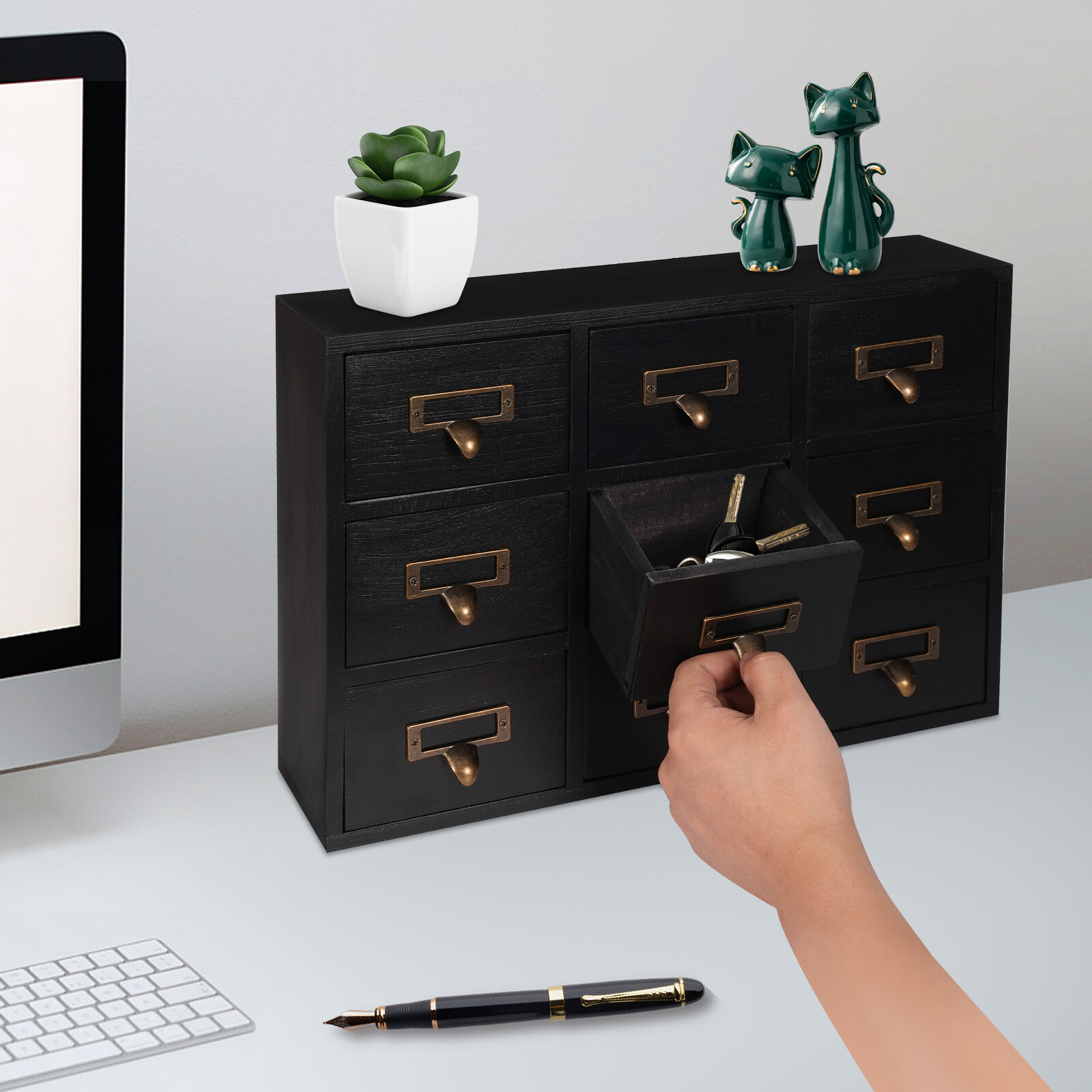 Apothecary Chest Cabinet, Wooden Medicine Drawer Organizer Box With 9 Drawer