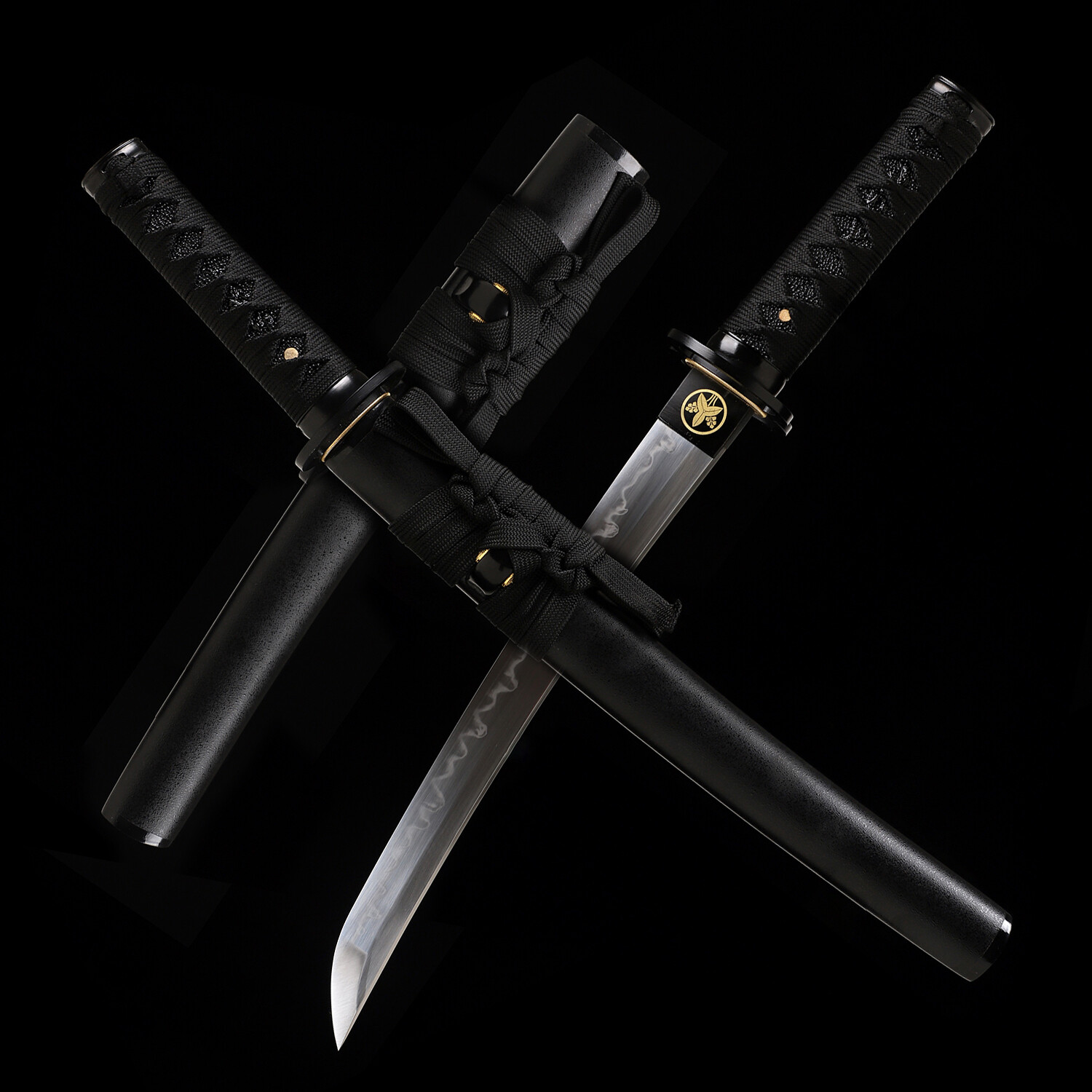 Black T10 Steel Clay Tempered Japanese Samurai Short Sword Real Hamon 20'' Tanto