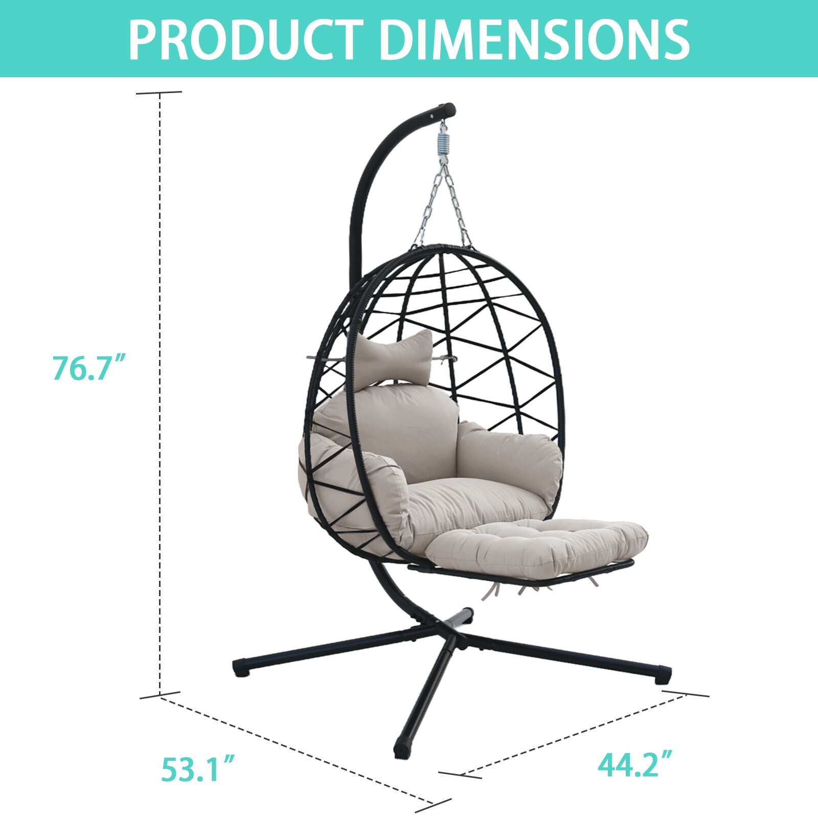 Hanging Egg Chair with Stand Leg Rest Outdoor with Gray Cushion Swinging Chair