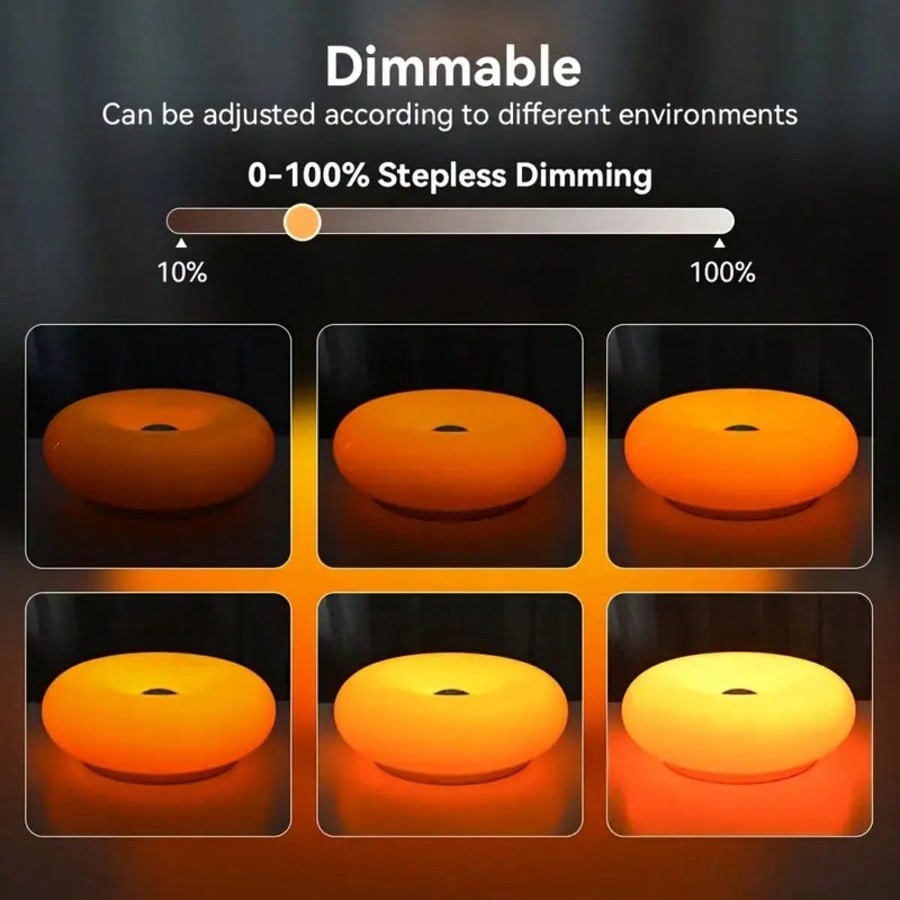 Modern Fashionable Donut-Shaped Atmosphere Lamp, Rechargeable, 3-Color Dimming..