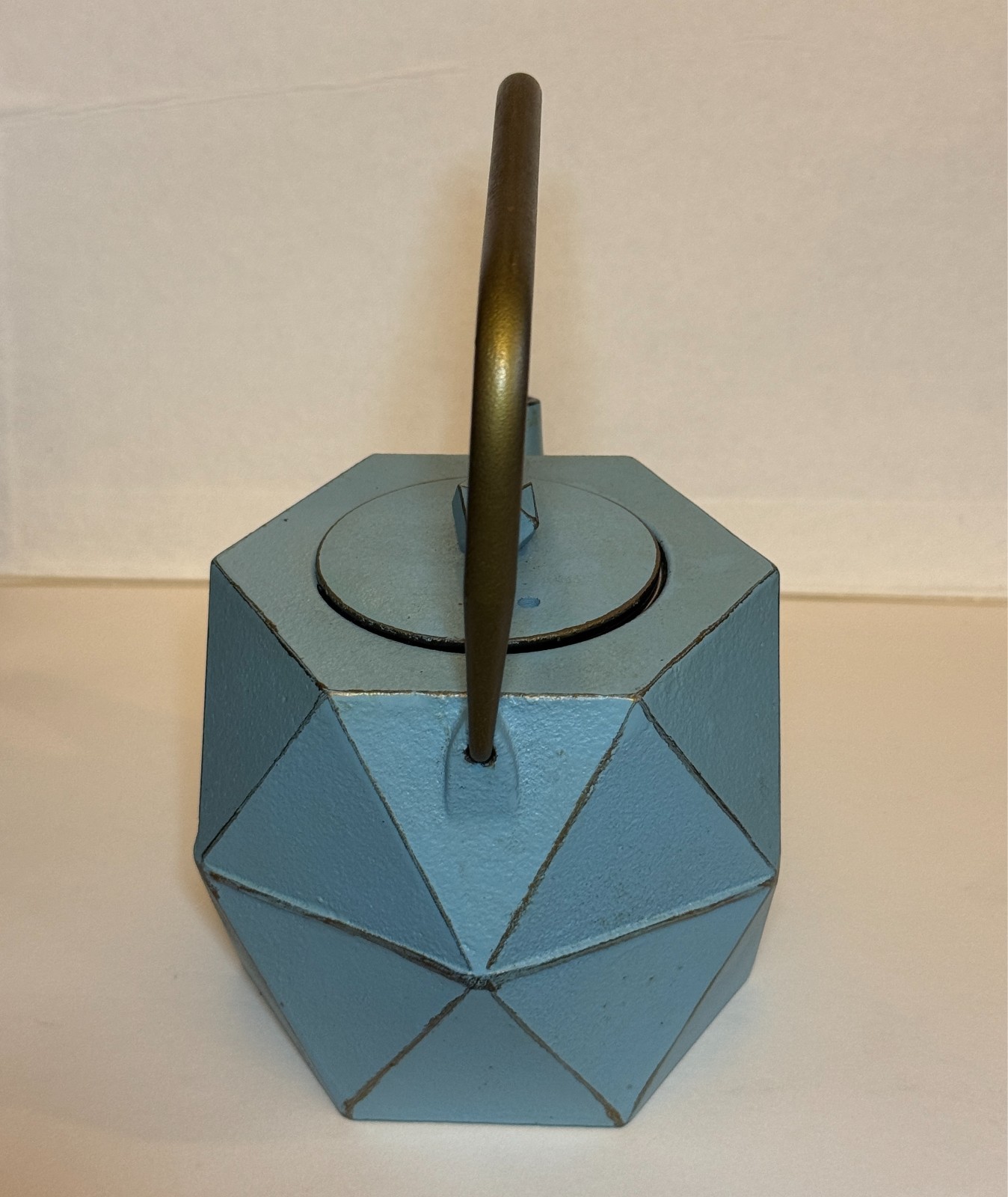 Japanese Tetsubin Cast Iron Blue Diamond Geometric Tea Kettle Stovetop w Infuser