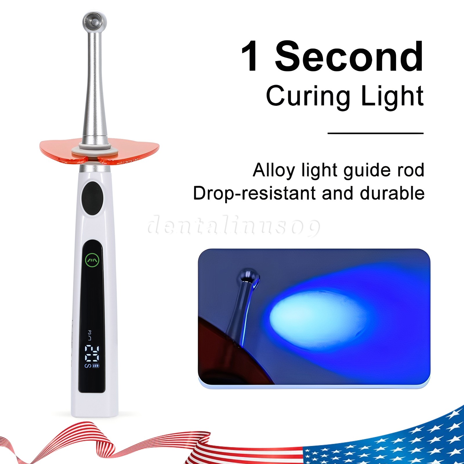 Dental Light Cure Lamp Cordless 4 Modes Metal Head LED 1Sec Dental Curing Light