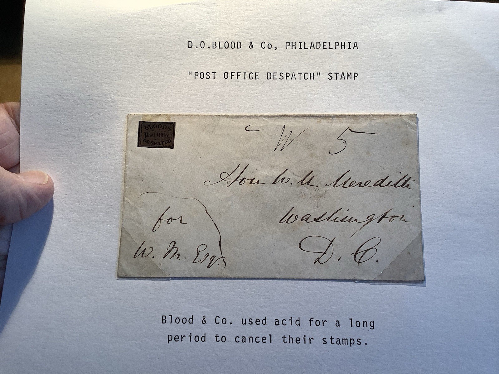 Mid 1800s = Genuine  US LOCAL POST Stamp On Cover   BLOOD’S 15L17