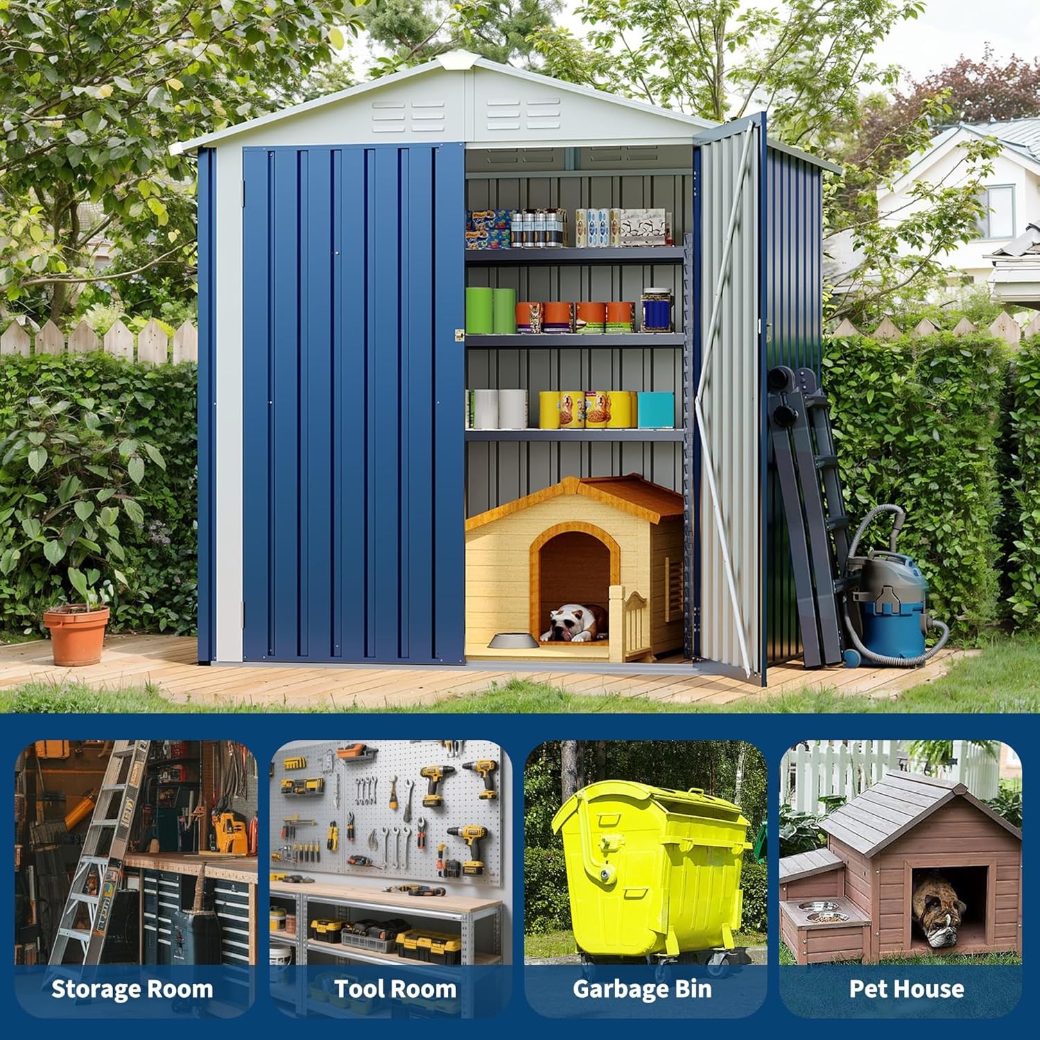 6x4 FT Outdoor Storage Shed Garden Tool Storage Shed with Roof Lockable Doors
