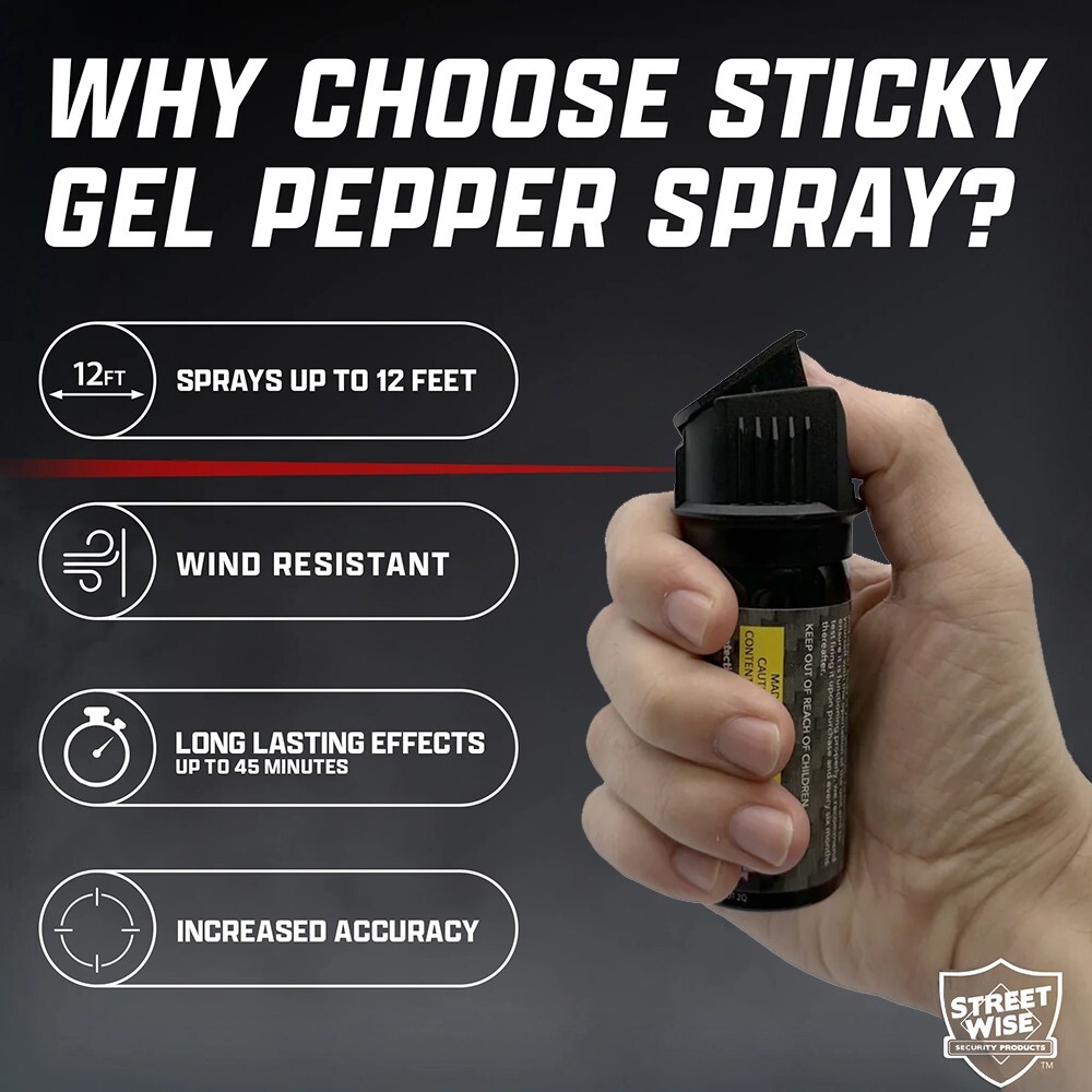 Streetwise STICKY GEL Pepper Spray 2 PACK 2oz Flip Top Self Defense Max Strength
