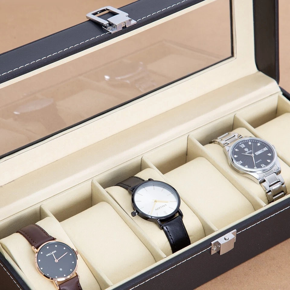 6 Slots Watch Box PU Leather Watch Case Jewelry Storage Watch Display Case Gift