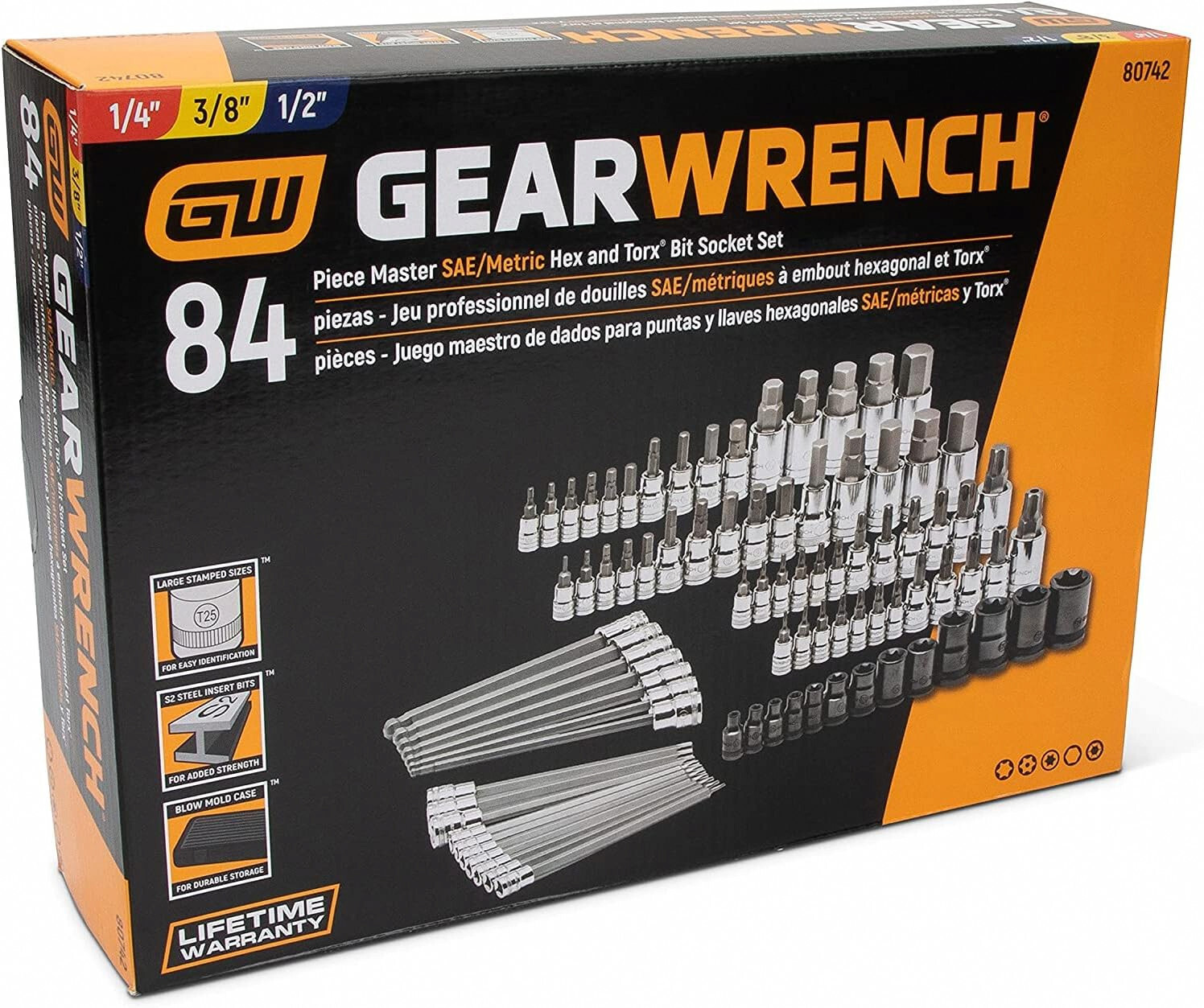 GEARWRENCH 80742 Master SAE/Metric Hex And Torx Bit Socket Set - 84 Pc.