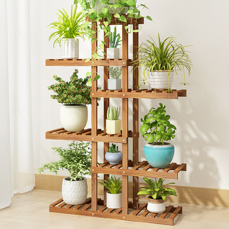 Wall Corner Wooden Plant Stand Indoor Outdoor Garden Flower Pot Shelf Space Save