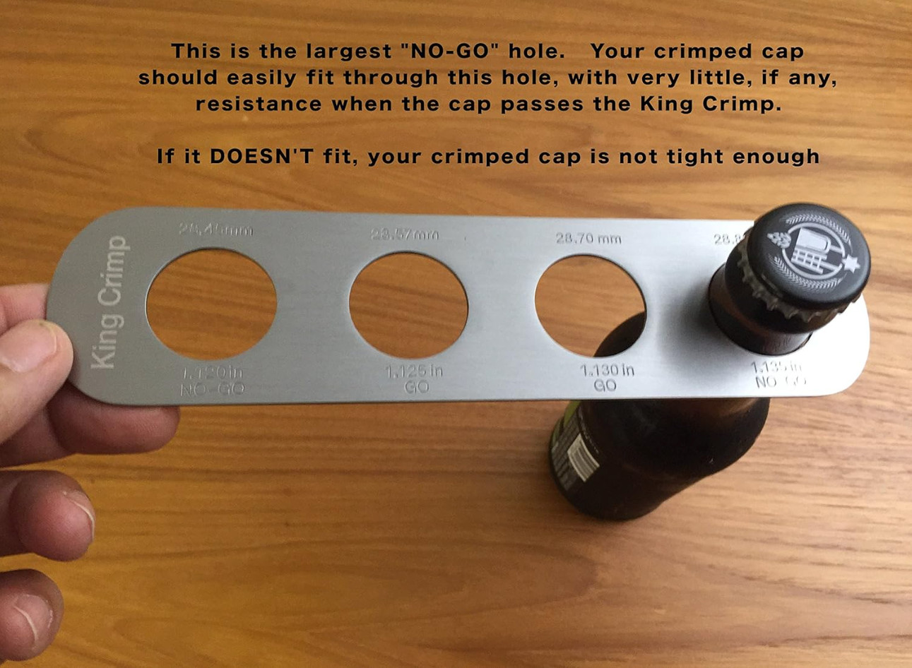 Capping Gauge For 26 Mm Beer Bottles, stainless steel go/no-go crimping gauge