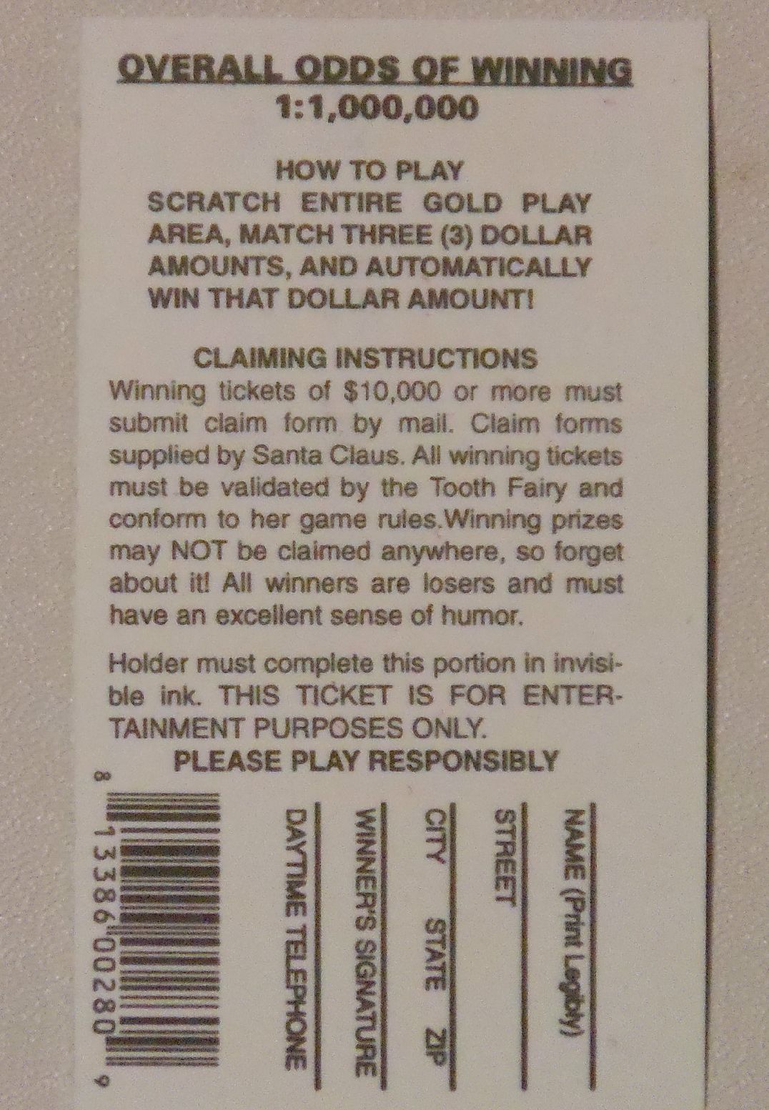 set of 25 fake lotto tickets! -- Great Gag Prank!