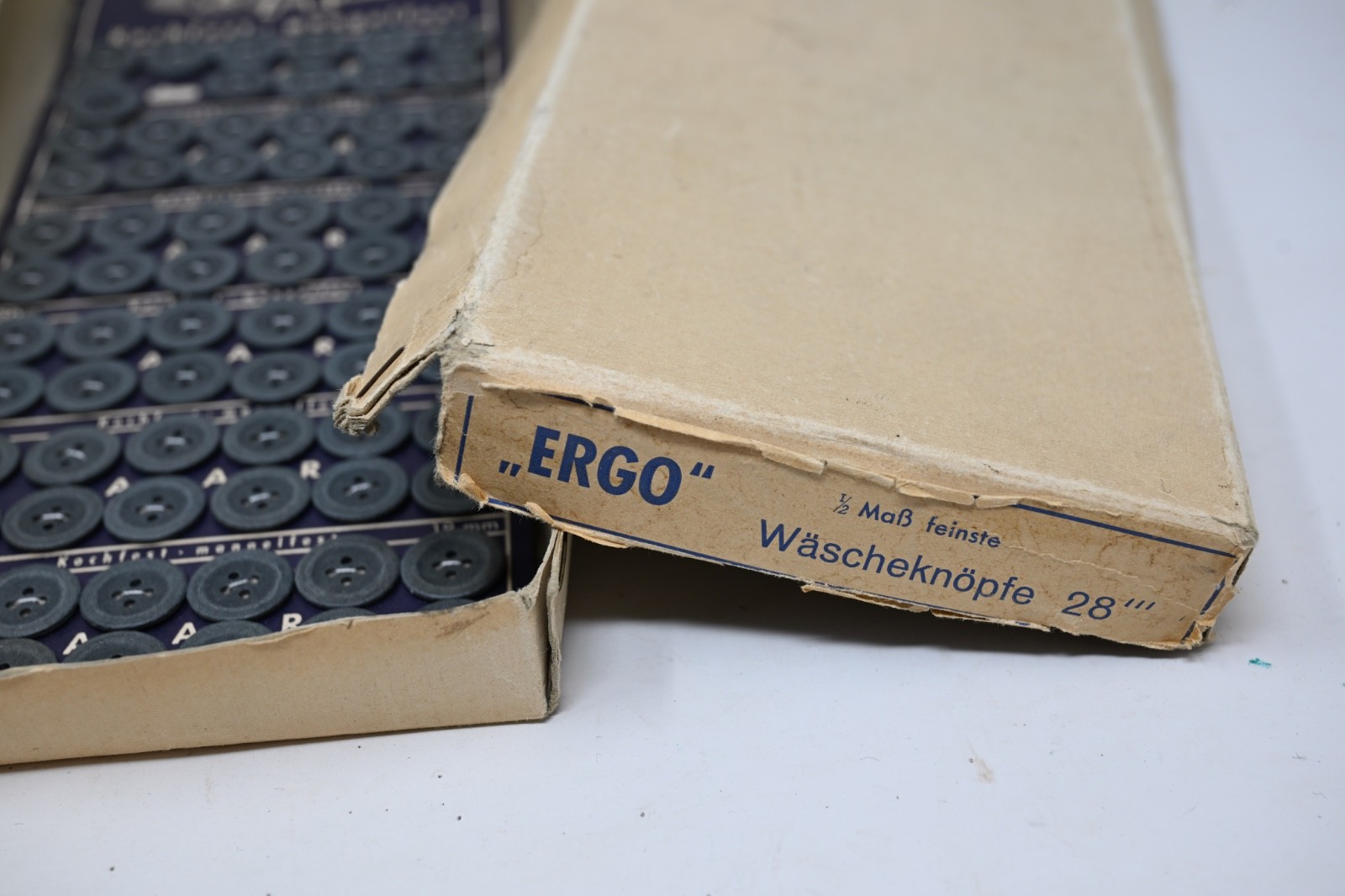 WWII German Original Sheet of Grey Uniform Buttons On Original Card with Box