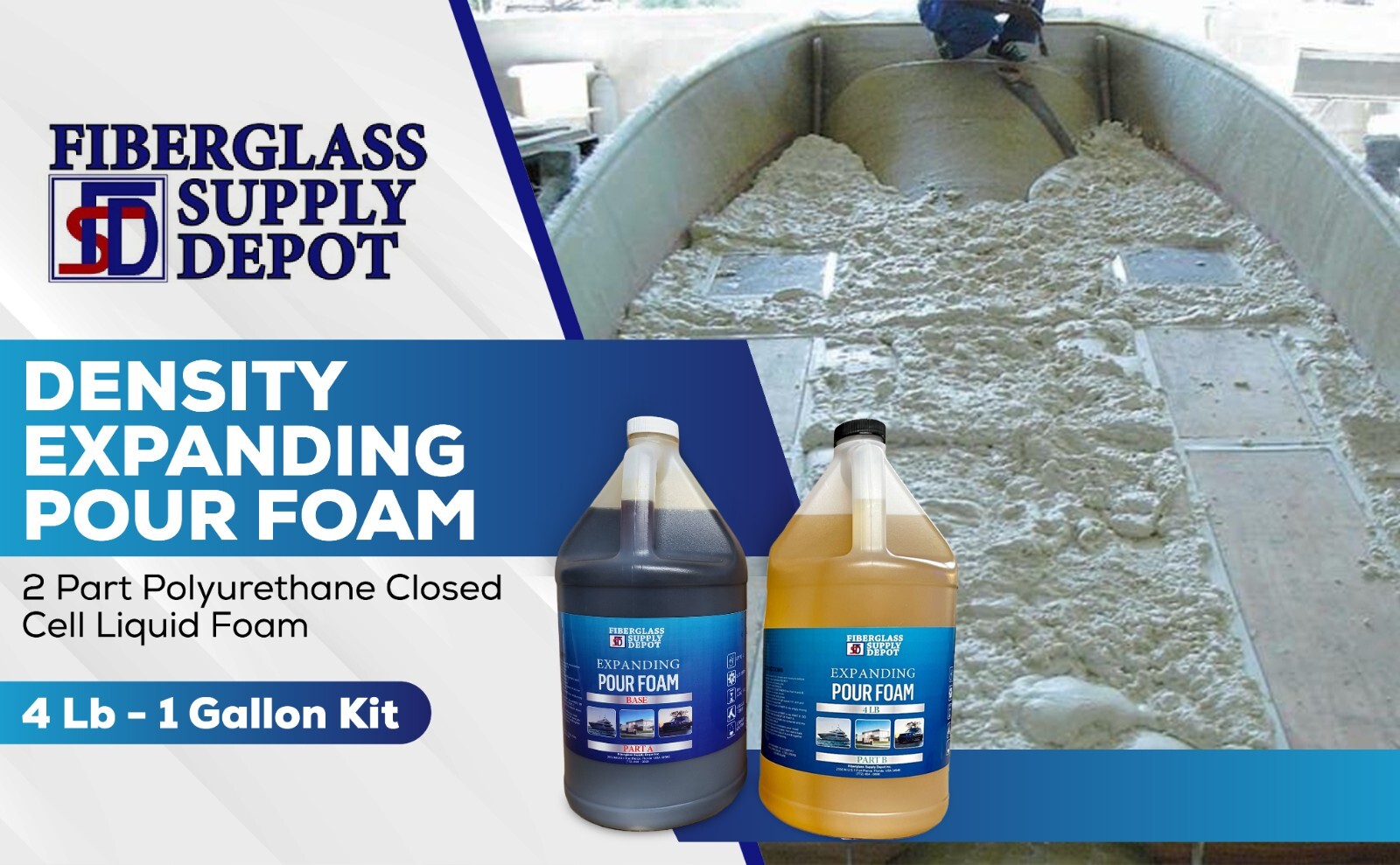 Liquid 4Lb Density Expanding 2 Part Closed Cell Polyurethane Pour Foam: Gal. Kit
