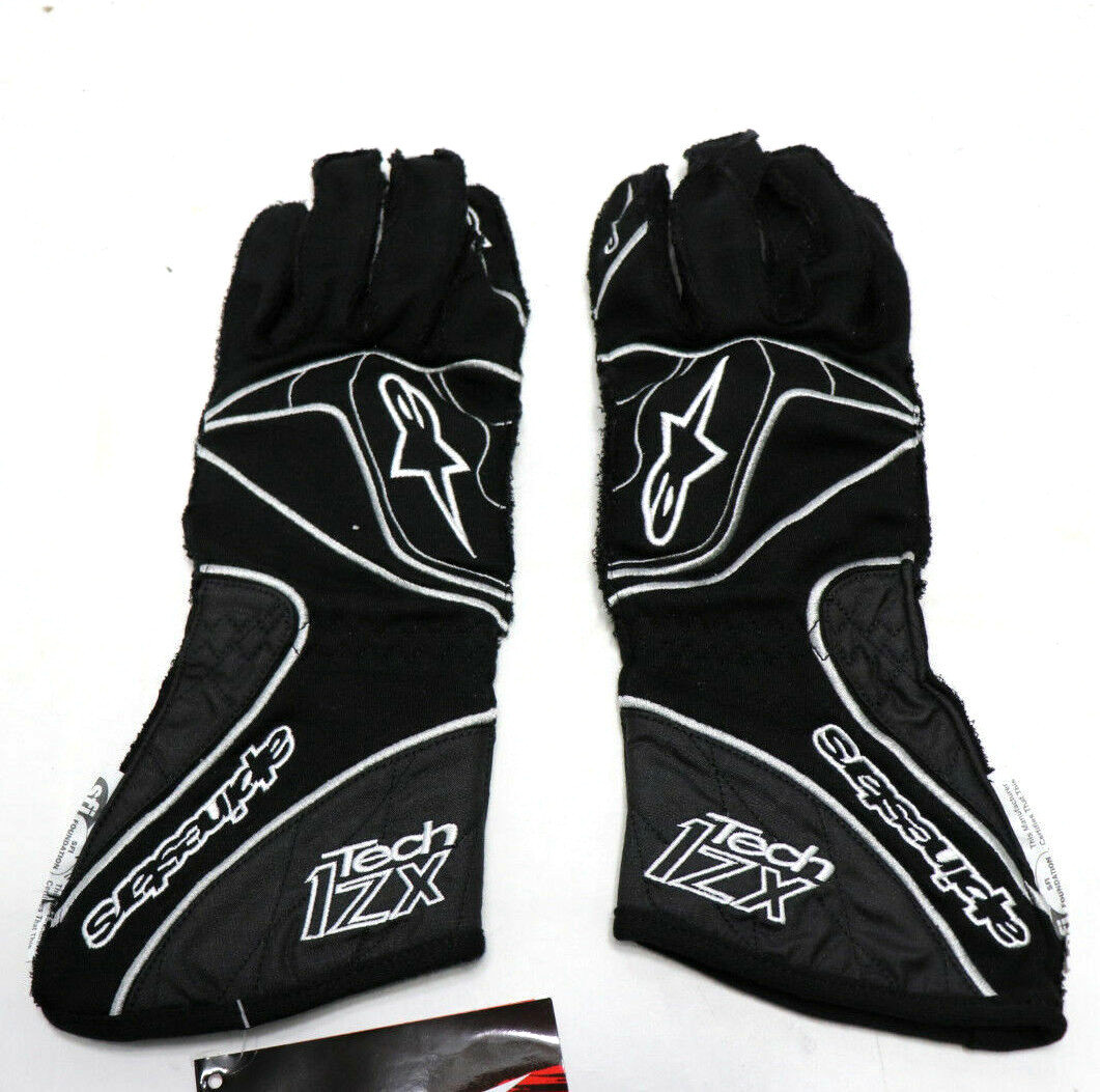 ALPINESTARS GLOVES Tech 1-ZX Nomex Black / Silver Auto Racing Homologated S  NEW