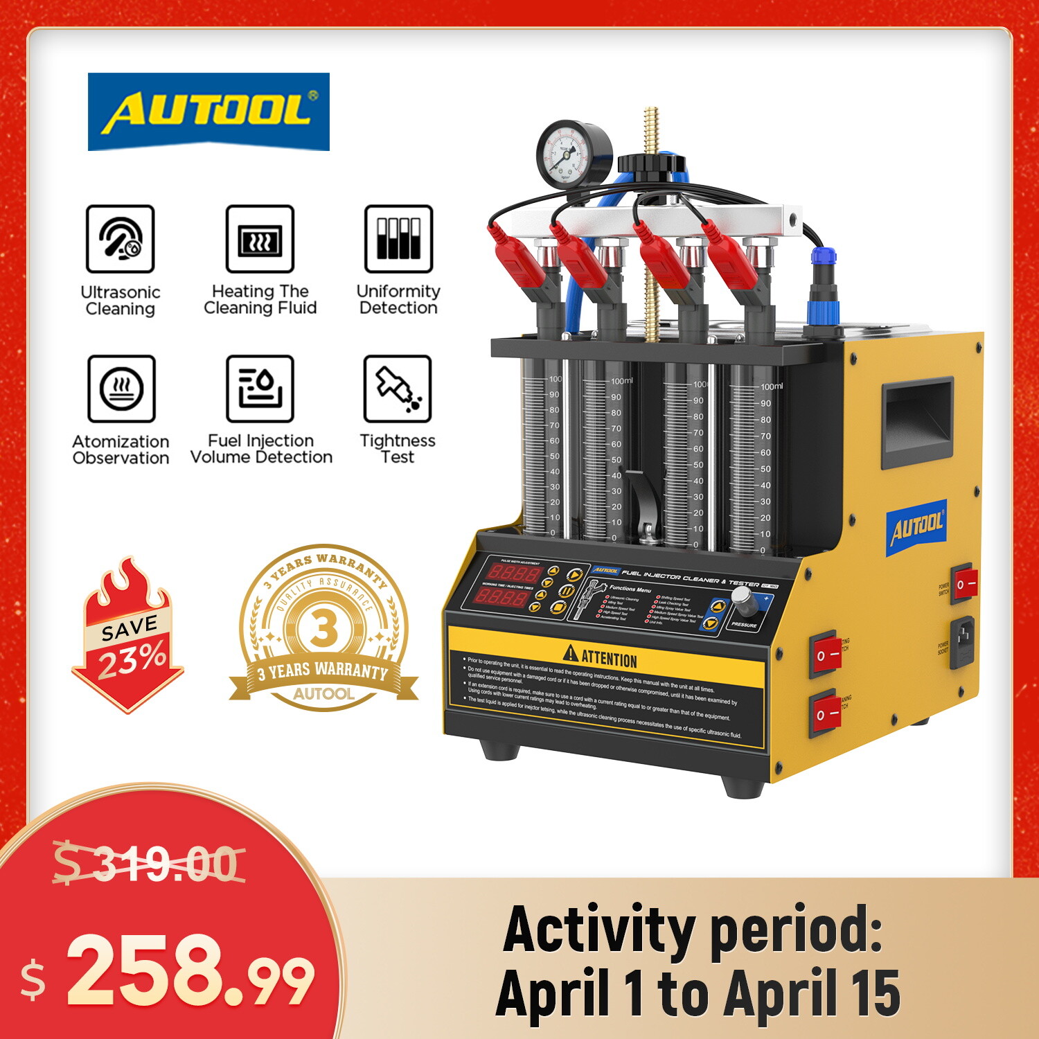 AUTOOL CT160 Car Ultrasonic Fuel Injector Cleaner&Tester Machine Upgrade CT150