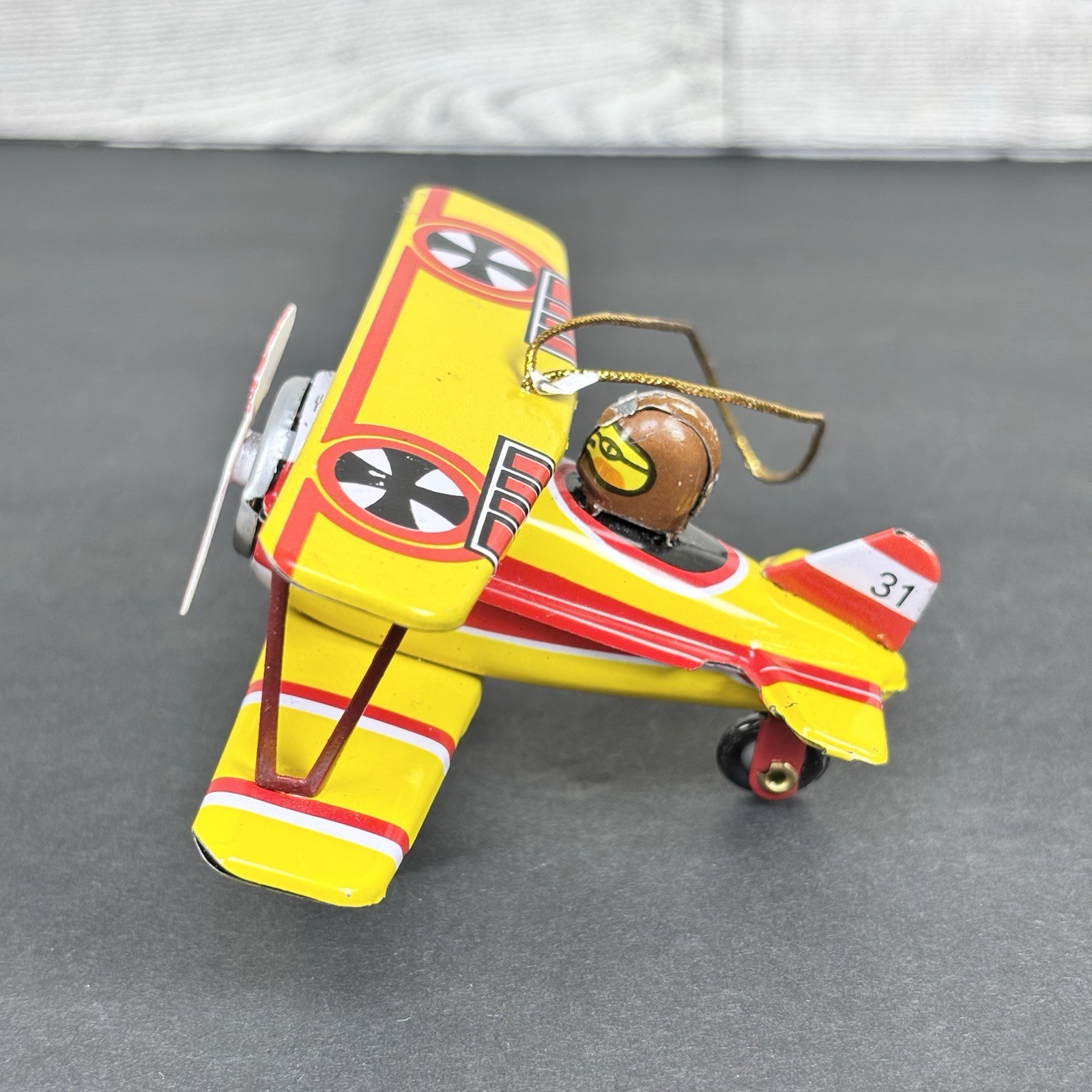 Schylling Bi-Plane Tin Toy Christmas Ornament Collector Series 3.5in