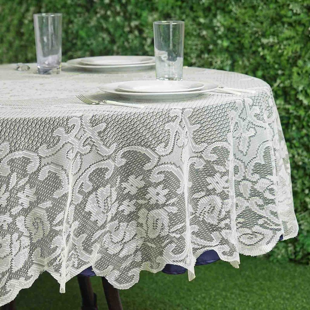IVORY 70 ROUND Floral LACE TABLECLOTH Wedding Party Catering Kitchen Linens SALE