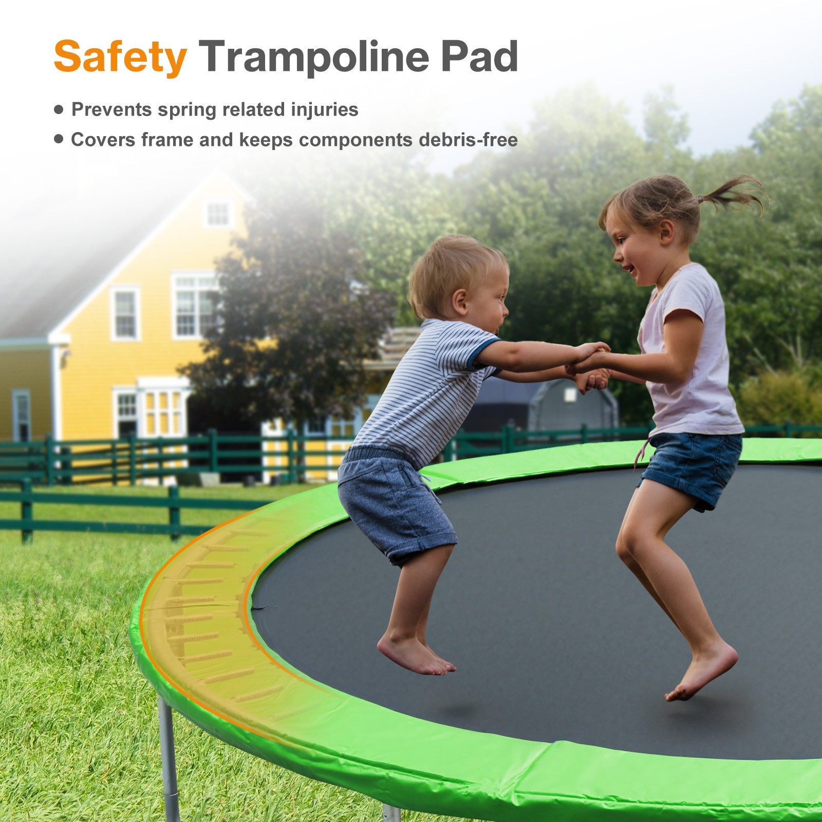 10/ 12/14/15FT Trampoline Safety Pad Replacement Universal Waterproof - Green
