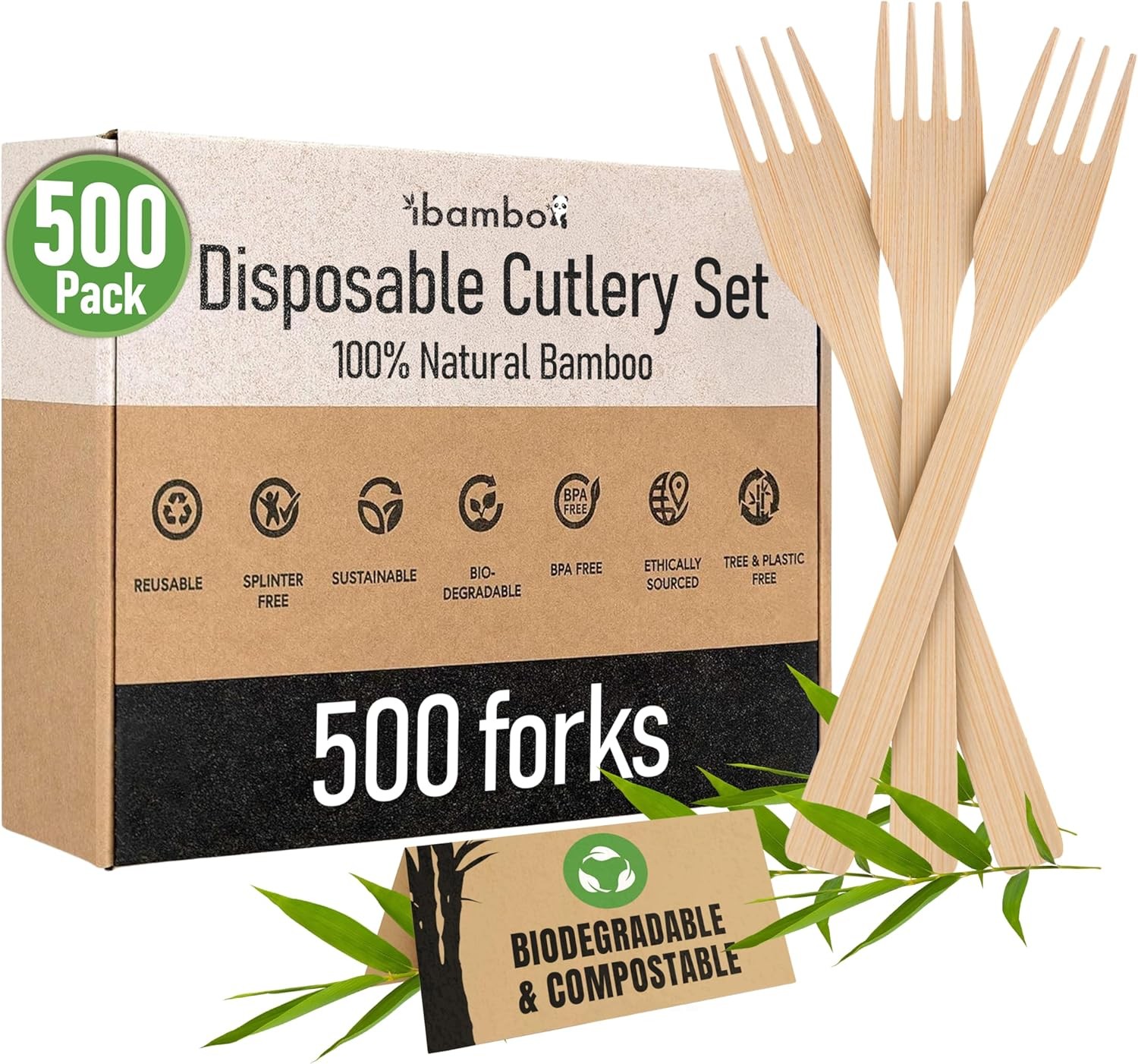 Eco-Friendly Disposable Forks - 500 Bamboo Utensils for All Occasions