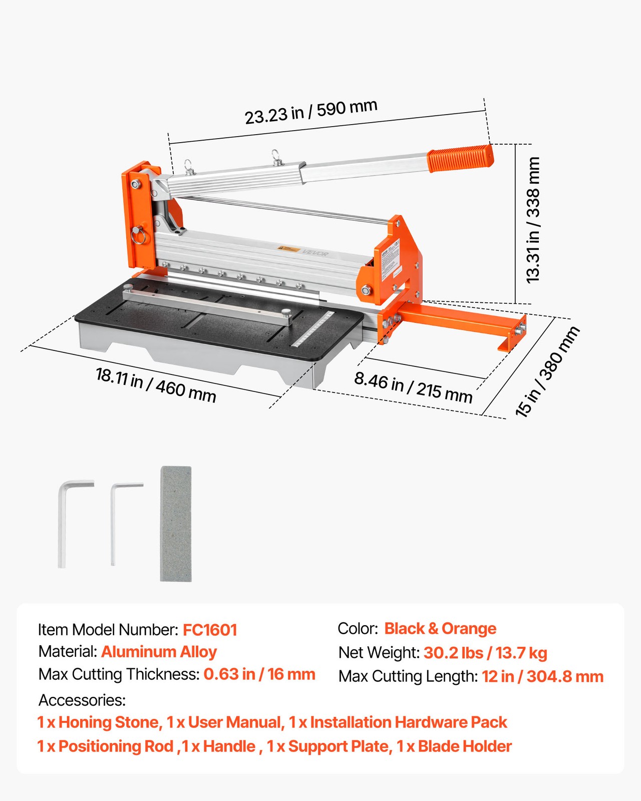 VEVOR 12" Vinyl Floor Cutter 16mm Laminate Flooring Tool w/ Alloy Lever