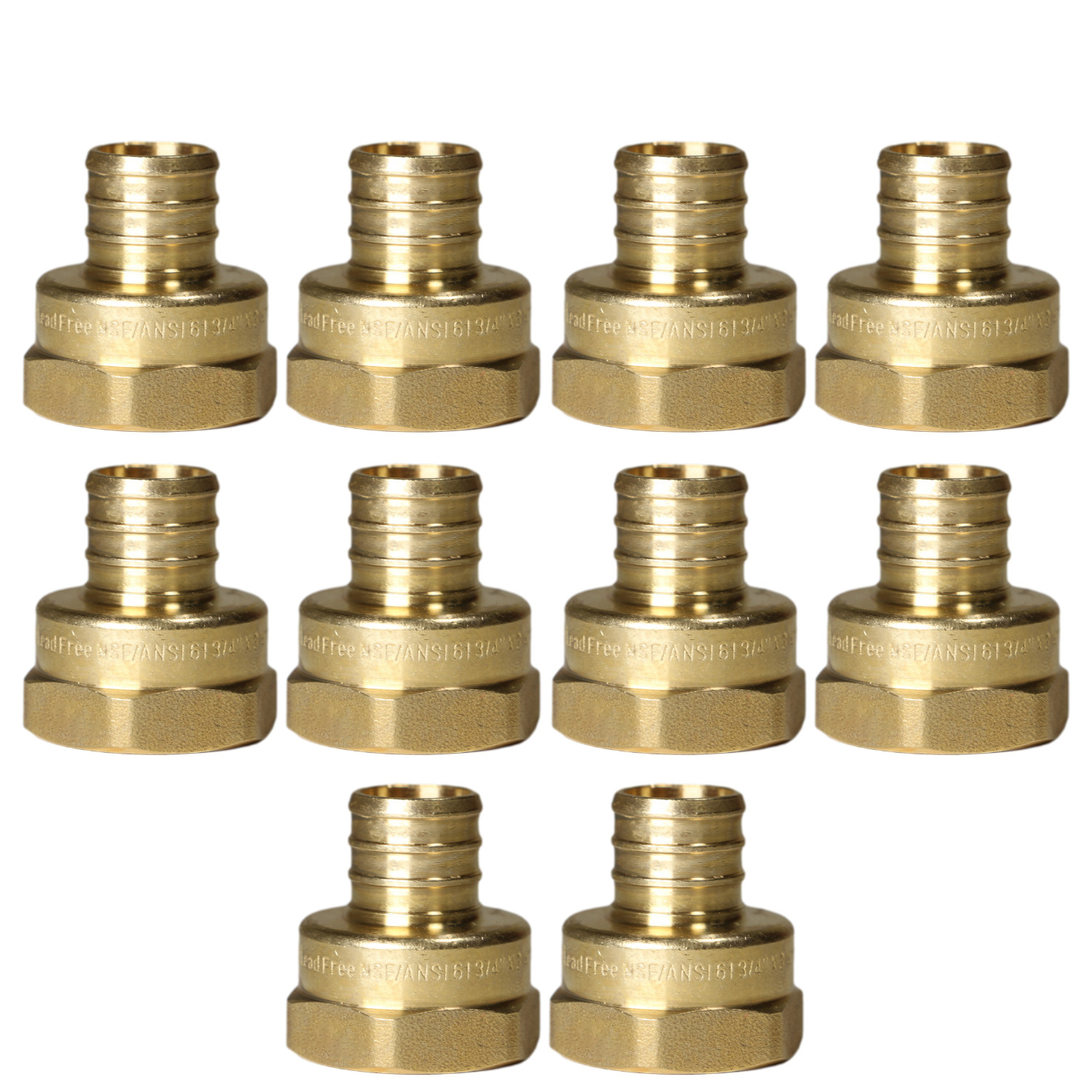 10 Pack XFITTING 3/4" Pex-B x 3/4" Female NPT Threaded Adapter, Lead Free Brass