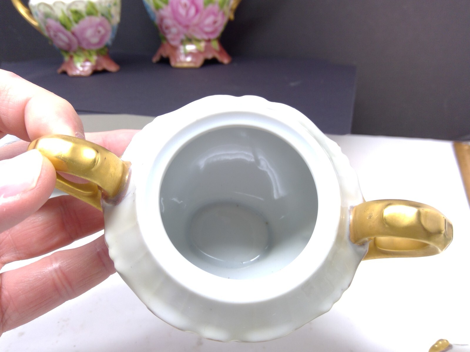 Vintage Gand Painted Roses Coffee Pot Creamer & Sugar Set