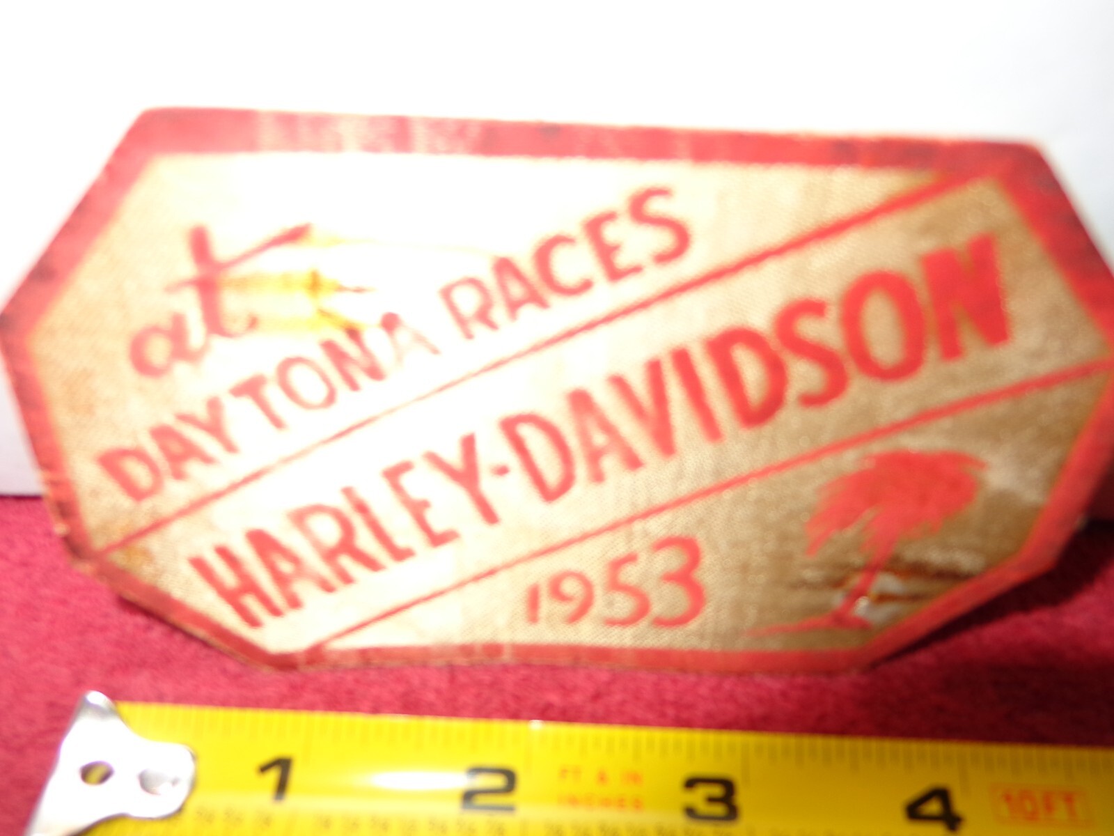 ANTIQUE 4 1/2 x 2 1/2 in HARLEY DAVIDSON MOTORCYCLES PATCH DAYTONA RACES #Z 229