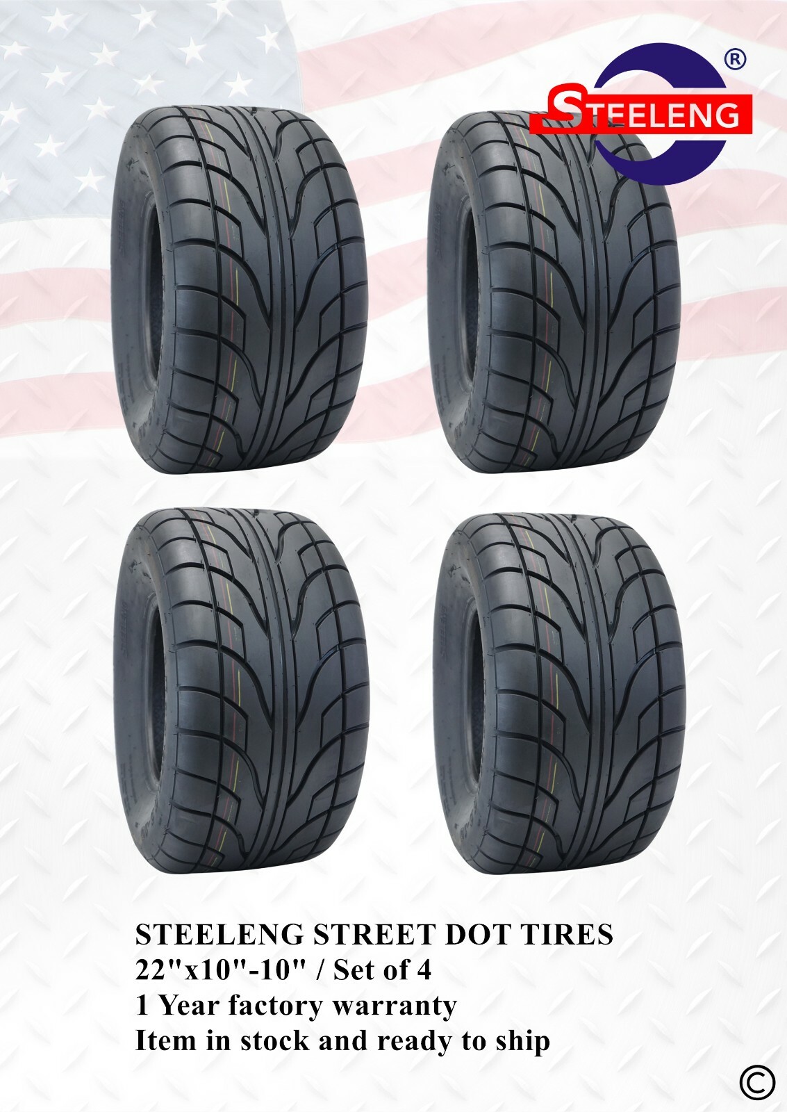 STEELENG GOLF CART 22"x10"-10" DOT STREET TIRES (SET OF 4)