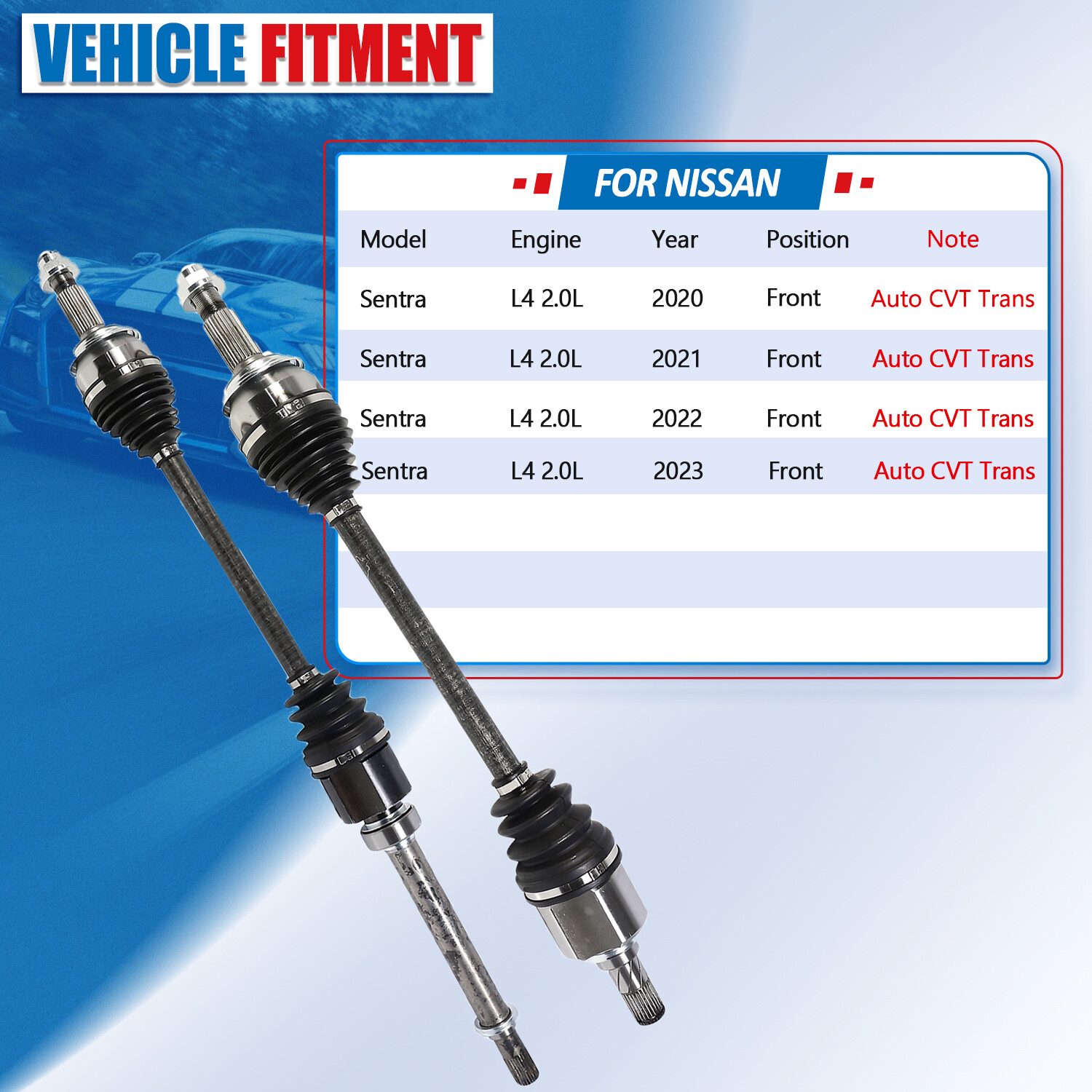 CV Axle Shaft Front Left & Right Set for Nissan Sentra Auto CVT Trans 2020-2023