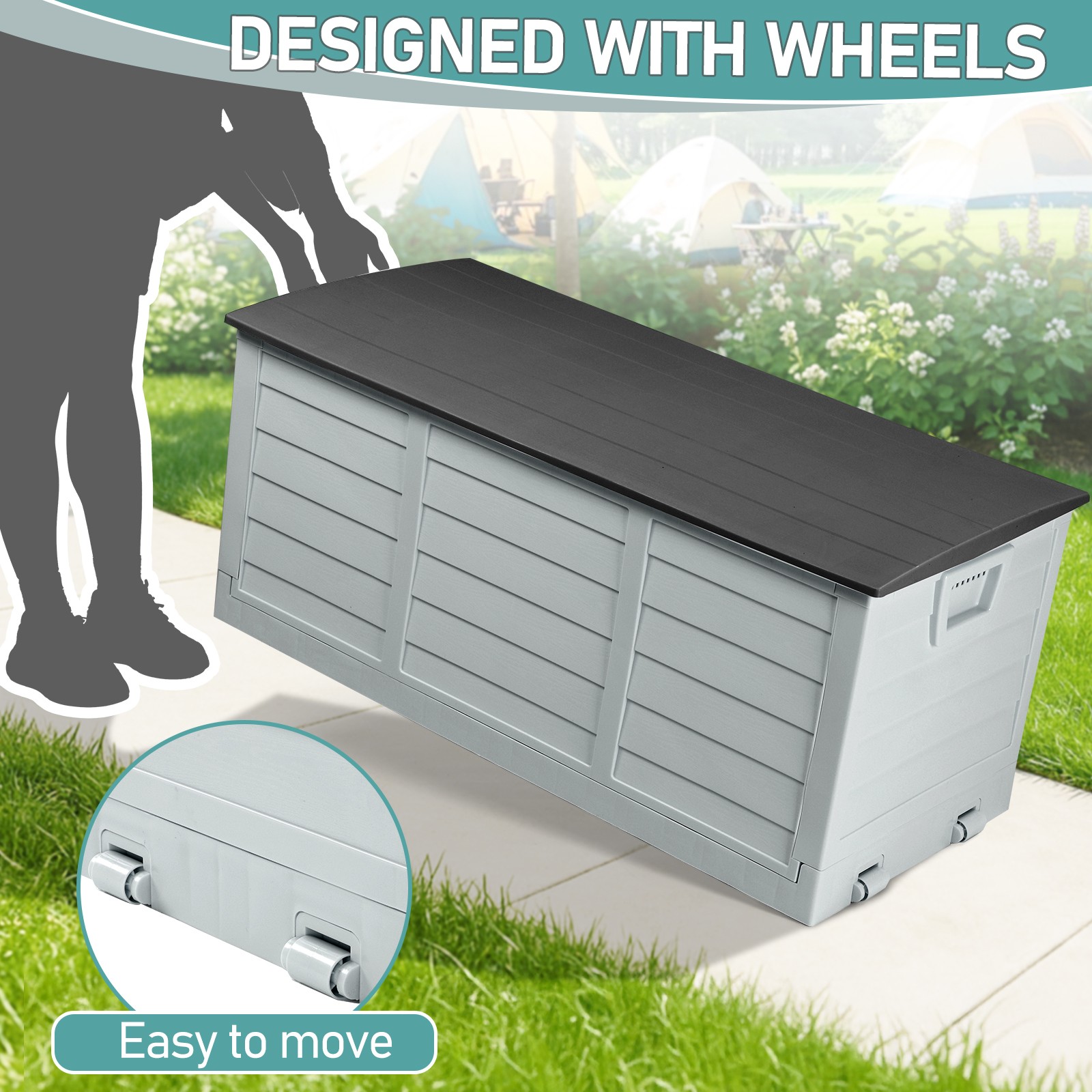 75 GAL Foldable Storage Deck Box Fast Installation with Wheels for In/Outdoor