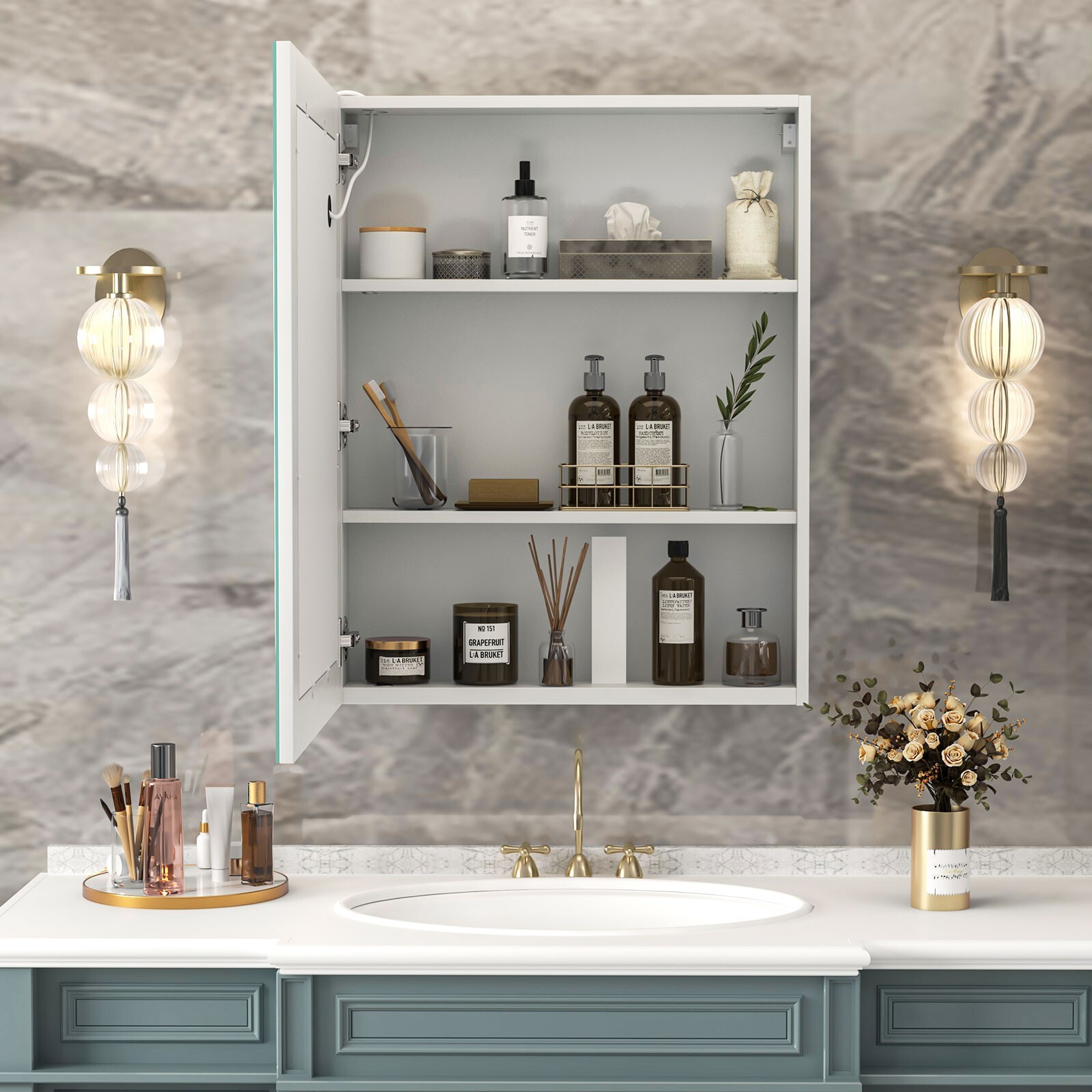 24" x 30" LED Bathroom Medicine Cabinet w/ Lighted Mirror Anti-Fog Touch Sensor