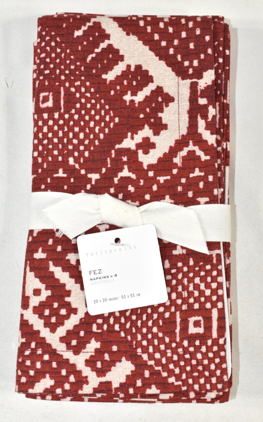 Pottery Barn Fez Set of 4 Cotton Napkins Red 20x20 NEW with Tag