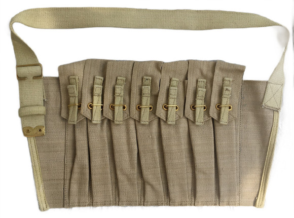 WW2 British Army 7 Pocket STEN Mag Pouch Bandolier 1944 Reproduction Light Khaki
