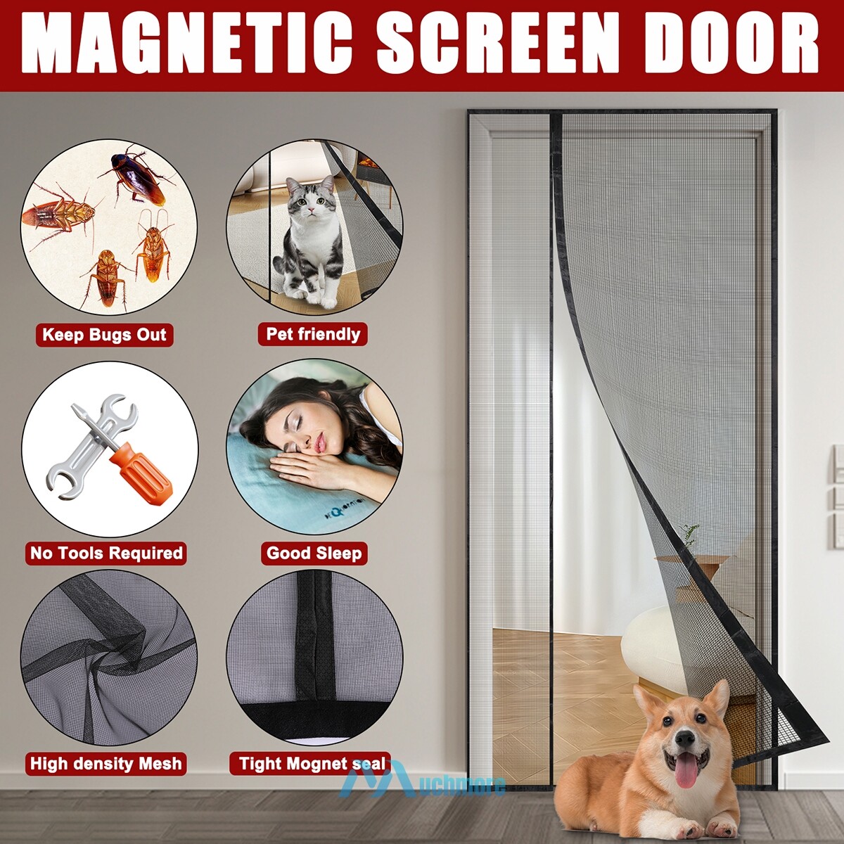 Magnetic Screen Door Mesh Curtain Heavy Duty Mosquito Net Bug Hands Free Closer