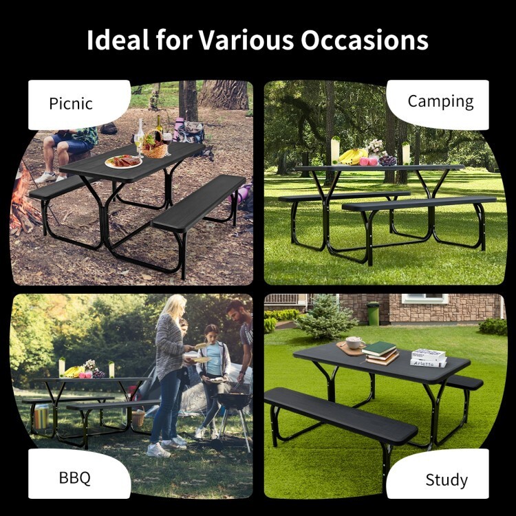 Outdoor Picnic Table Bench Set Metal Frame Camping Garden Yard Dining Furniture