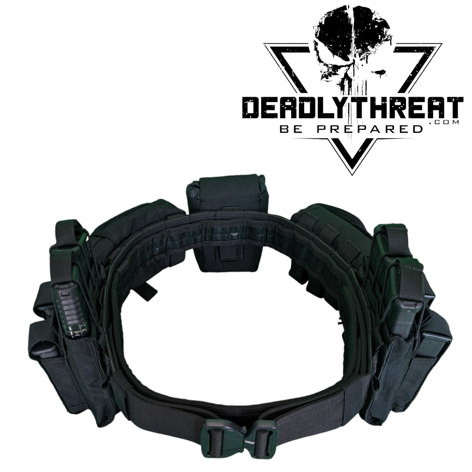 Black Storm Heavy Duty War Battle Tactical Belt With Pouches Molle Webbing
